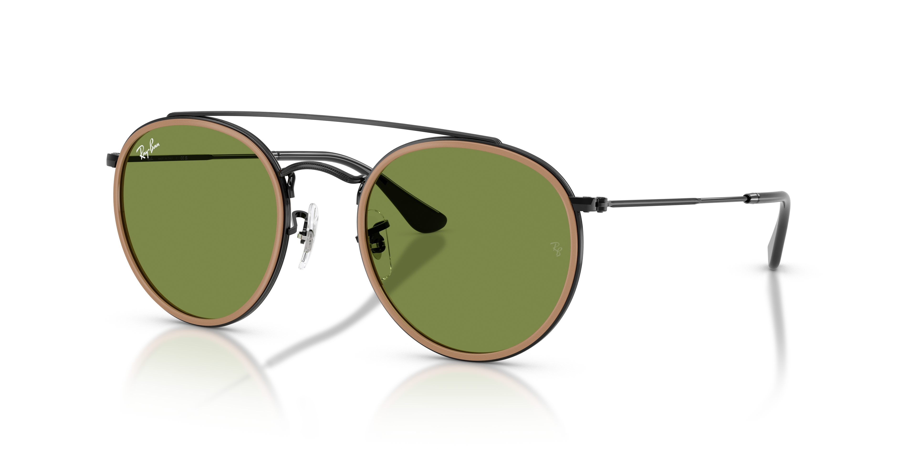 Occhiali da sole Ray-Ban RB3647N neri, modello Round Double Bridge con montatura metallica e lenti scure, mostrati frontalmen