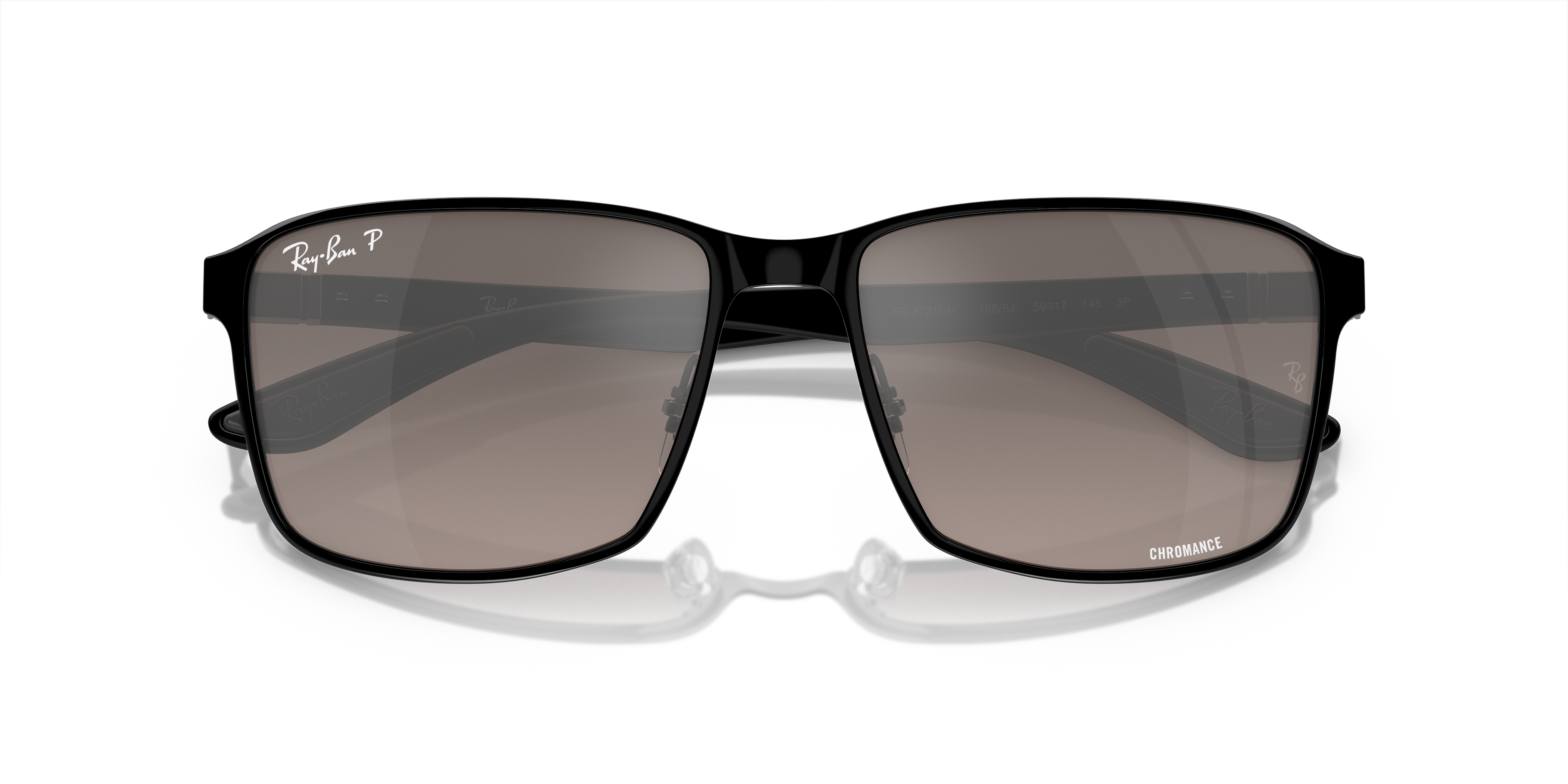 Occhiali da sole Ray-Ban RB3721CH polarizzati neri e oro, visti frontalmente su sfondo chiaro.