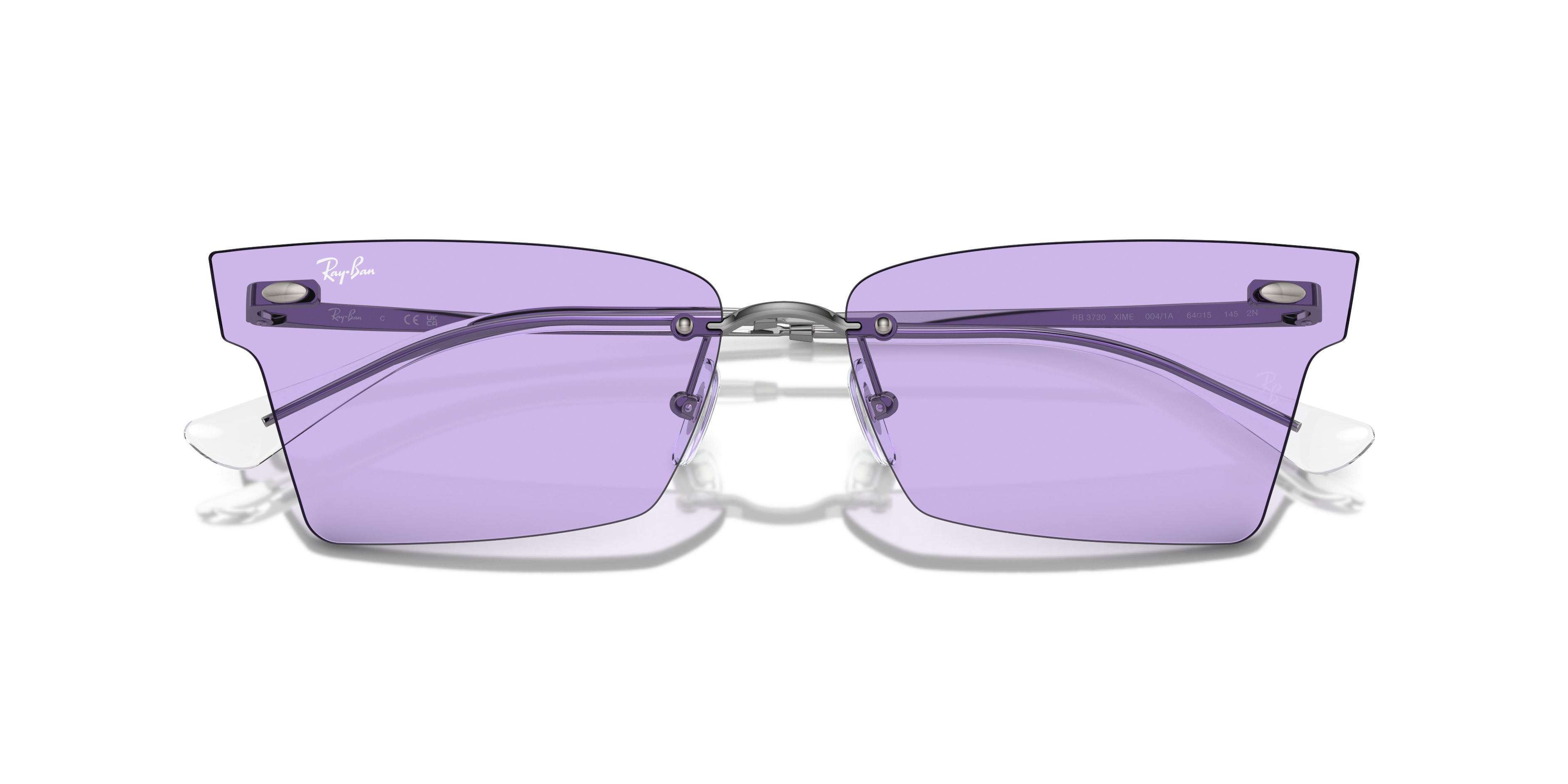 Occhiali da sole Ray-Ban XIME 0RB3730 Gunmetal su sfondo neutro, mostrano la montatura sottile in metallo e le lenti scure.