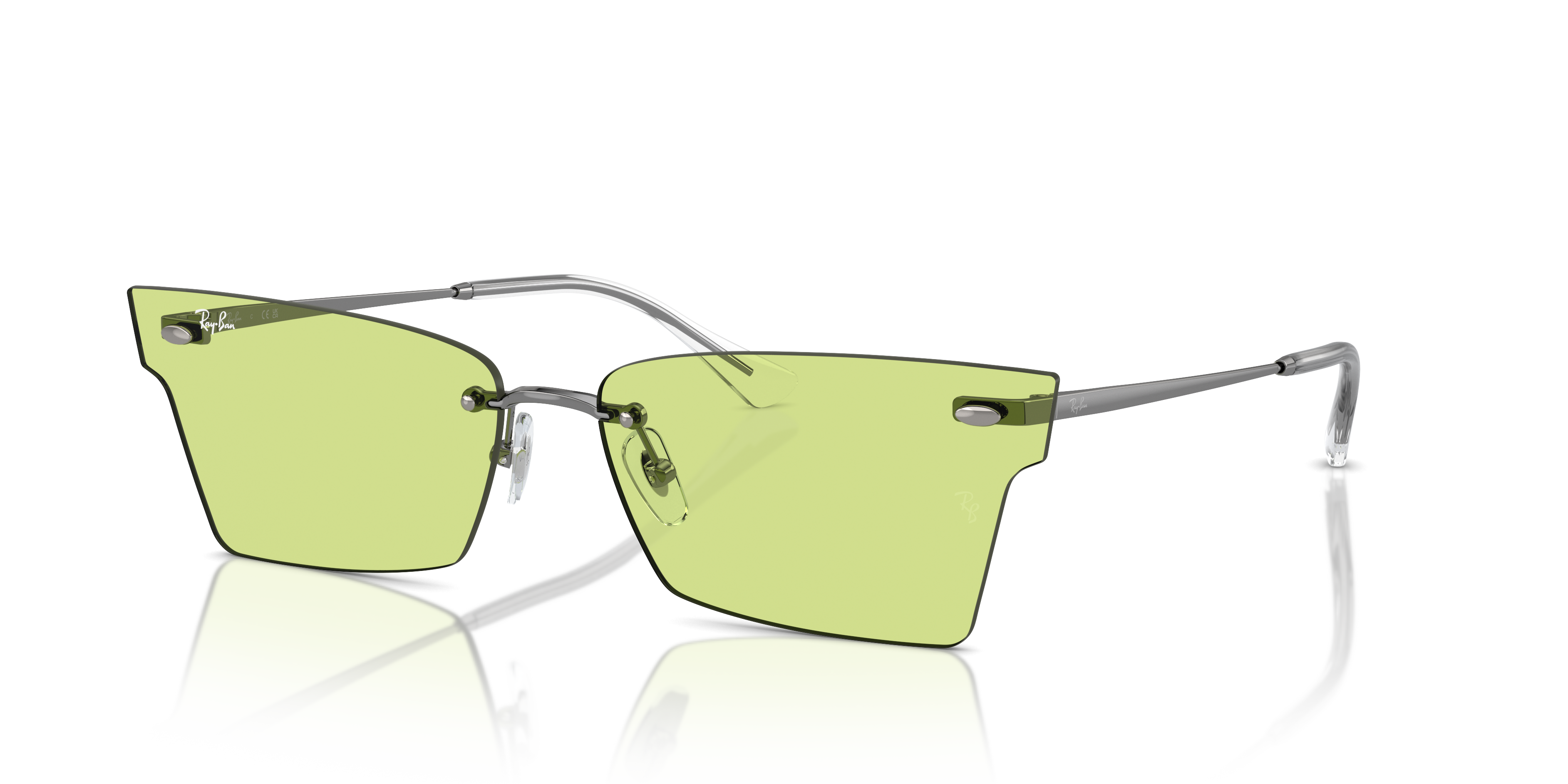 Occhiali da sole Ray-Ban XIME 0RB3730 Gunmetal su sfondo neutro, mostrano la montatura sottile in metallo e le lenti scure.