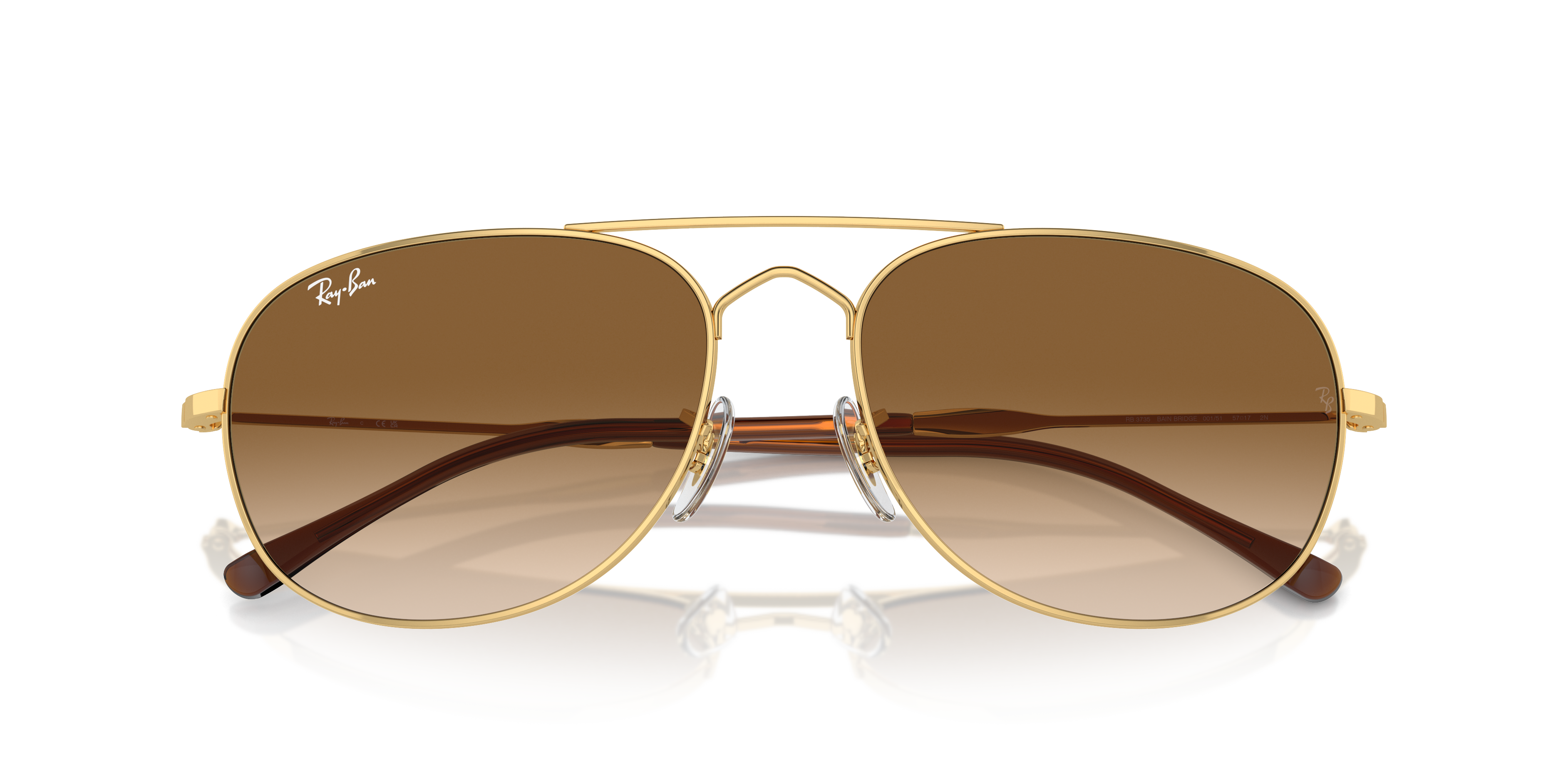 Occhiali da sole Ray-Ban Bain Bridge 0RB3735 Arista Gold con montatura metallica dorata e lenti verdi, visti frontalmente