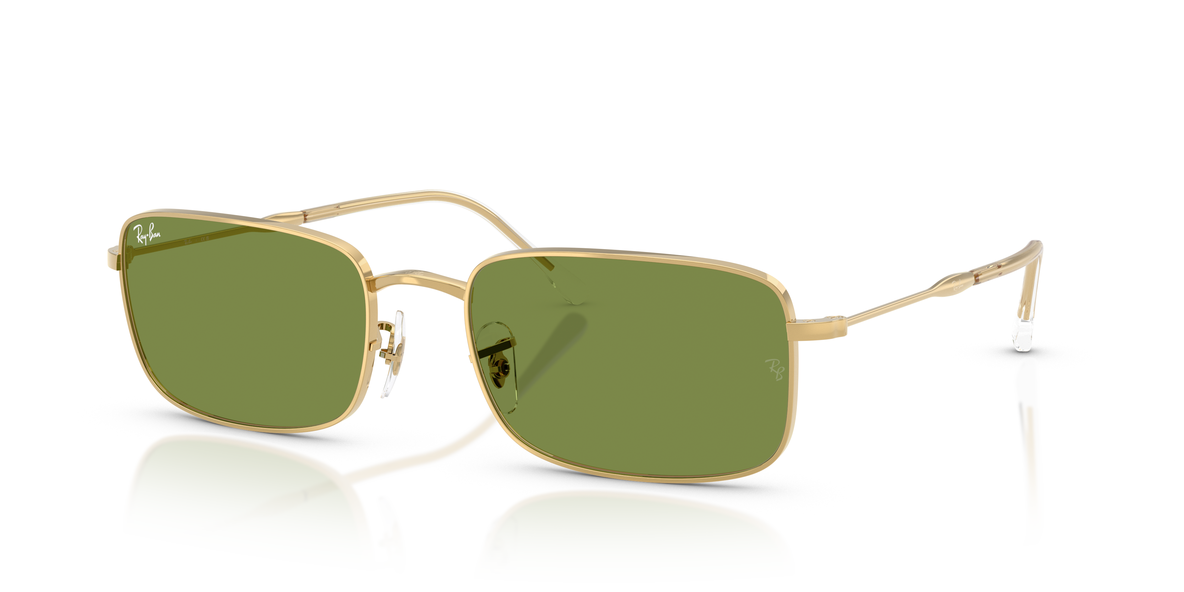 Occhiali da sole Ray-Ban RB3746 Arista Gold unisex, con montatura in metallo dorato e lenti verdi classiche, su sfondo chiaro