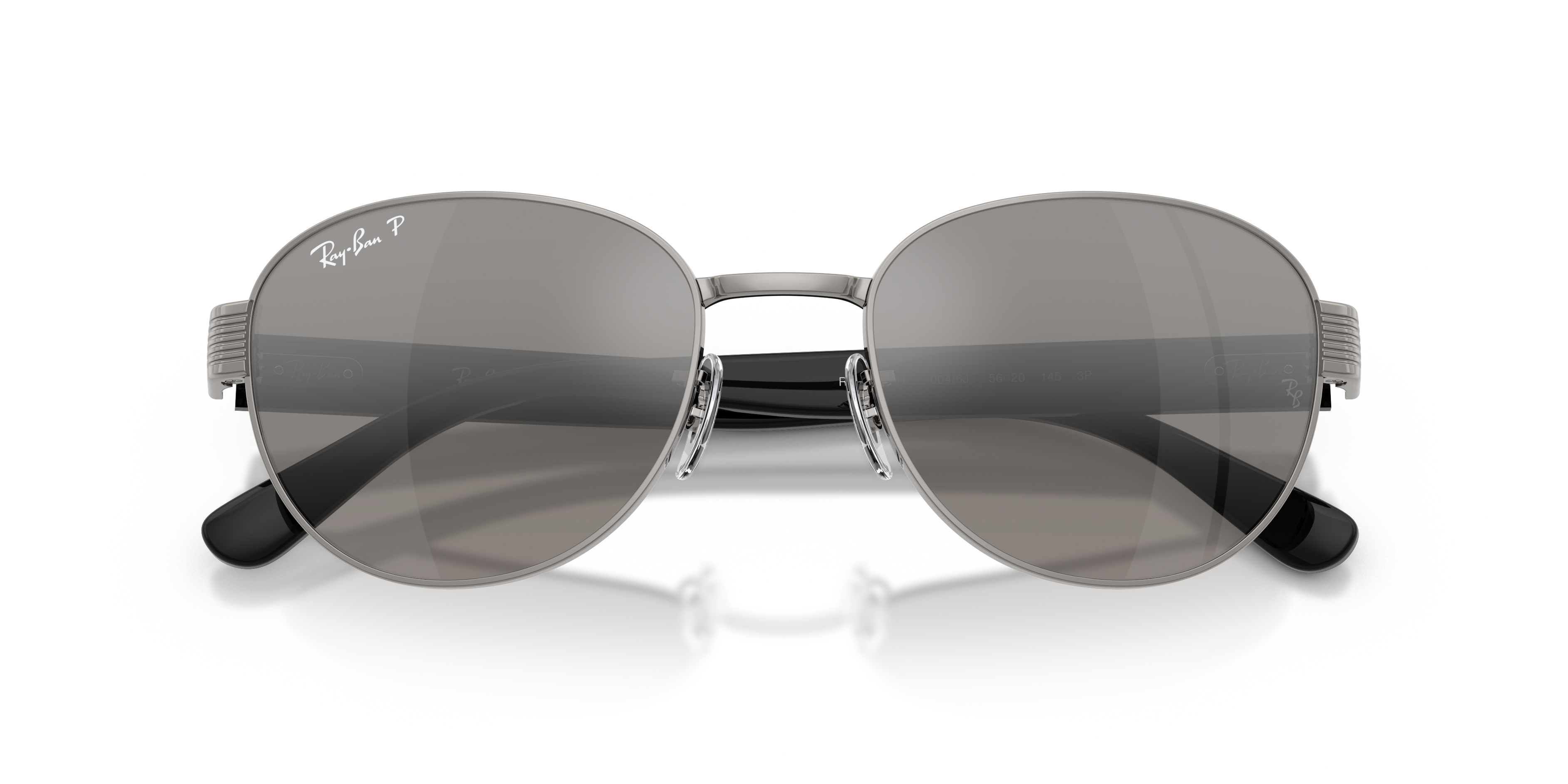 Occhiali da sole Ray-Ban RB3766CH Polarized+ neri, montatura in metallo, lenti scure, mostrati frontalmente su sfondo chiaro.