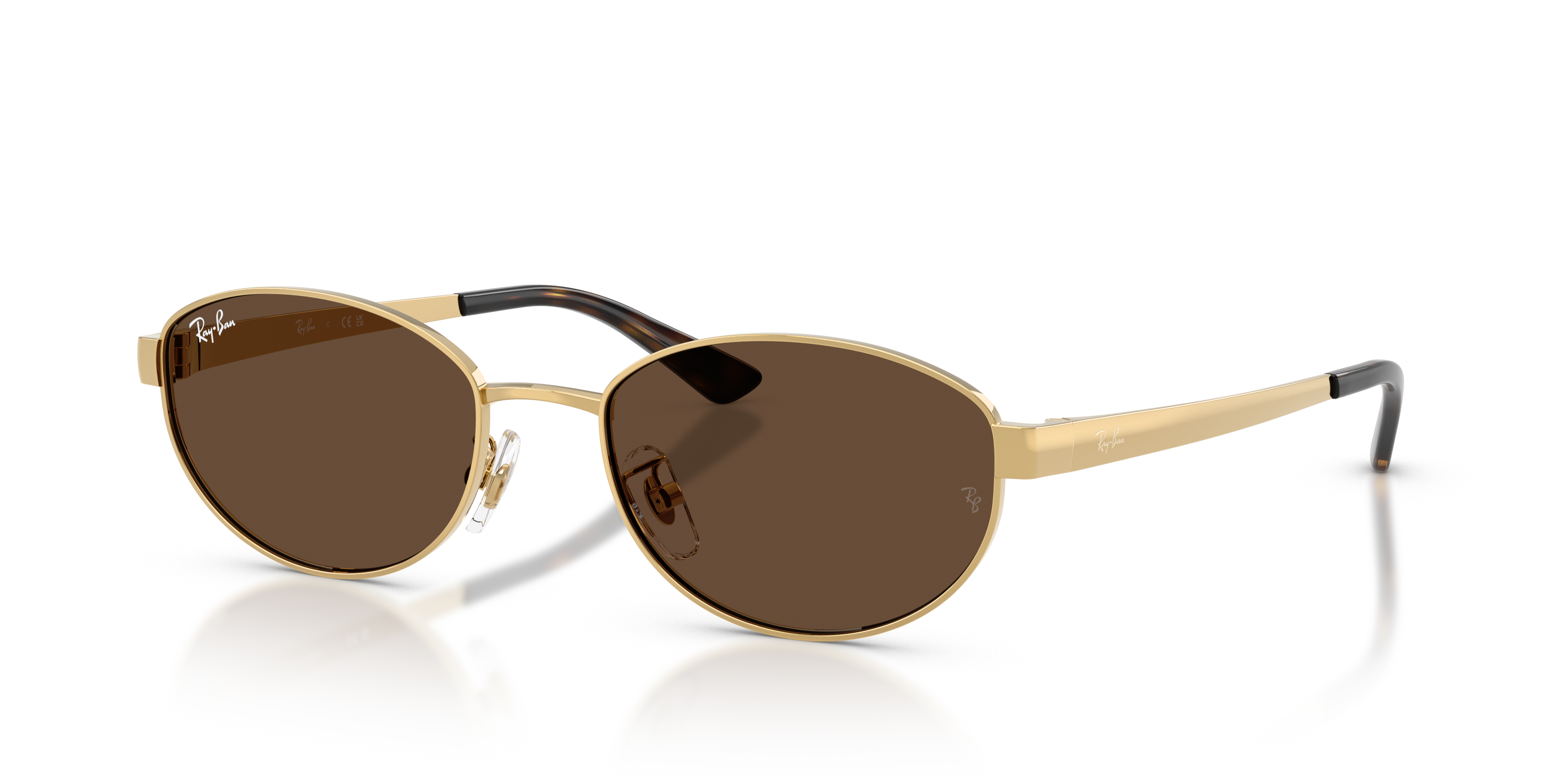 Occhiali da sole Ray-Ban RB3774D Arista Gold unisex visti frontalmente, con lenti scure e montatura sottile in metallo dorato