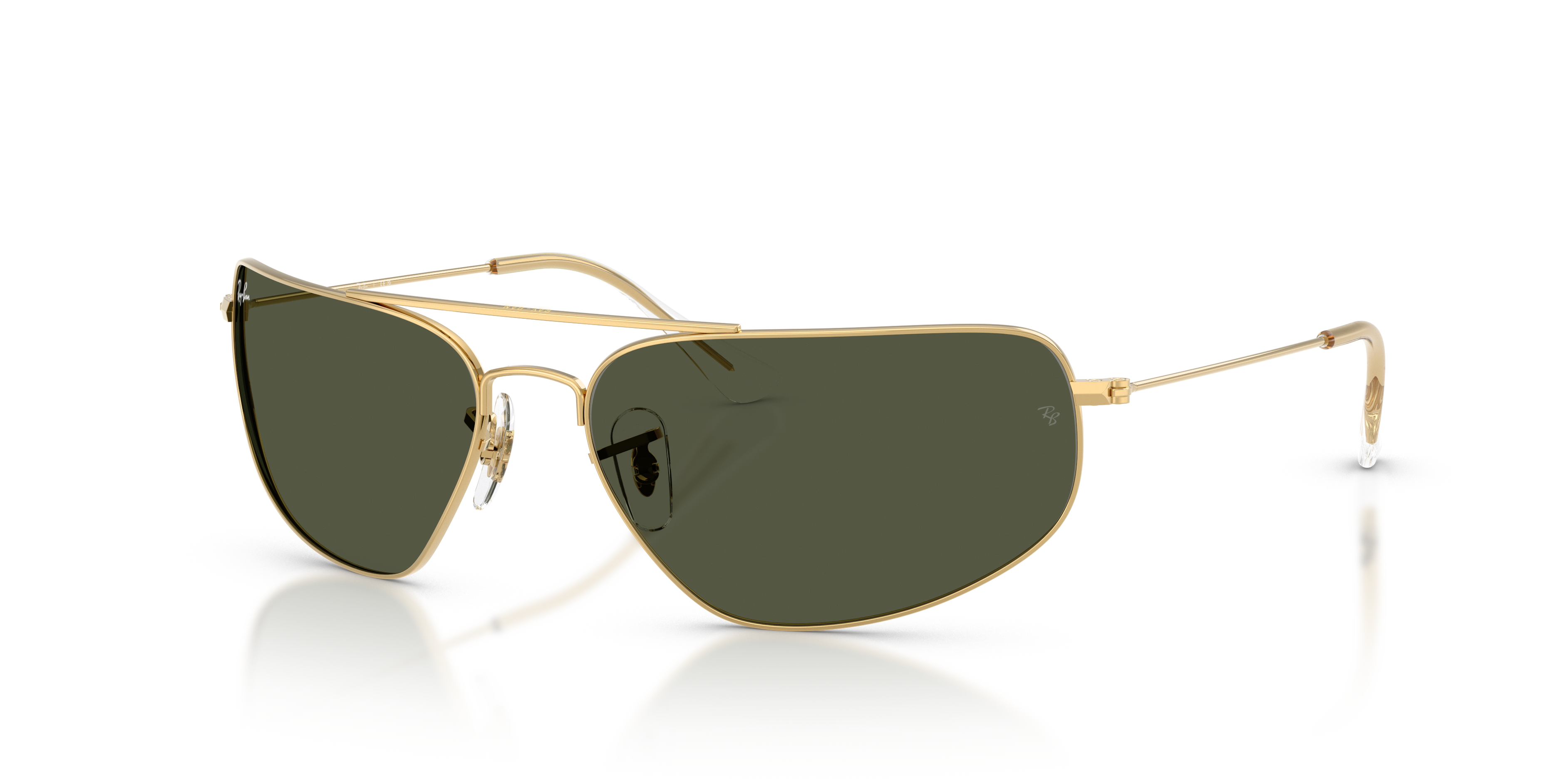 Occhiali da sole Ray-Ban RB3780 Arista Gold unisex, montatura metallica sottile e lenti scure, visti frontalmente su sfondo n