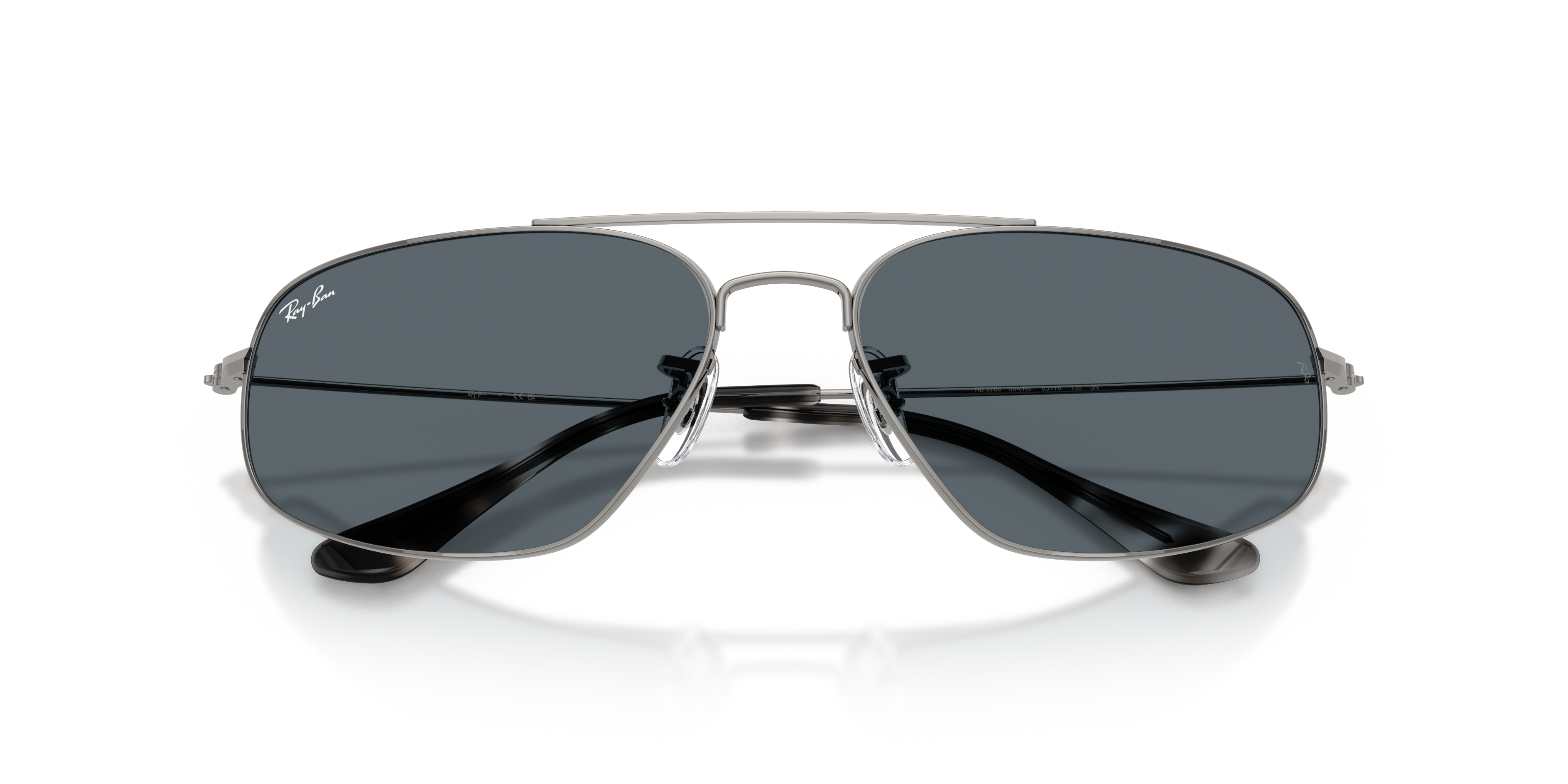 Occhiali da sole Ray-Ban RB3780 Arista Gold unisex, montatura metallica sottile e lenti scure, visti frontalmente su sfondo n