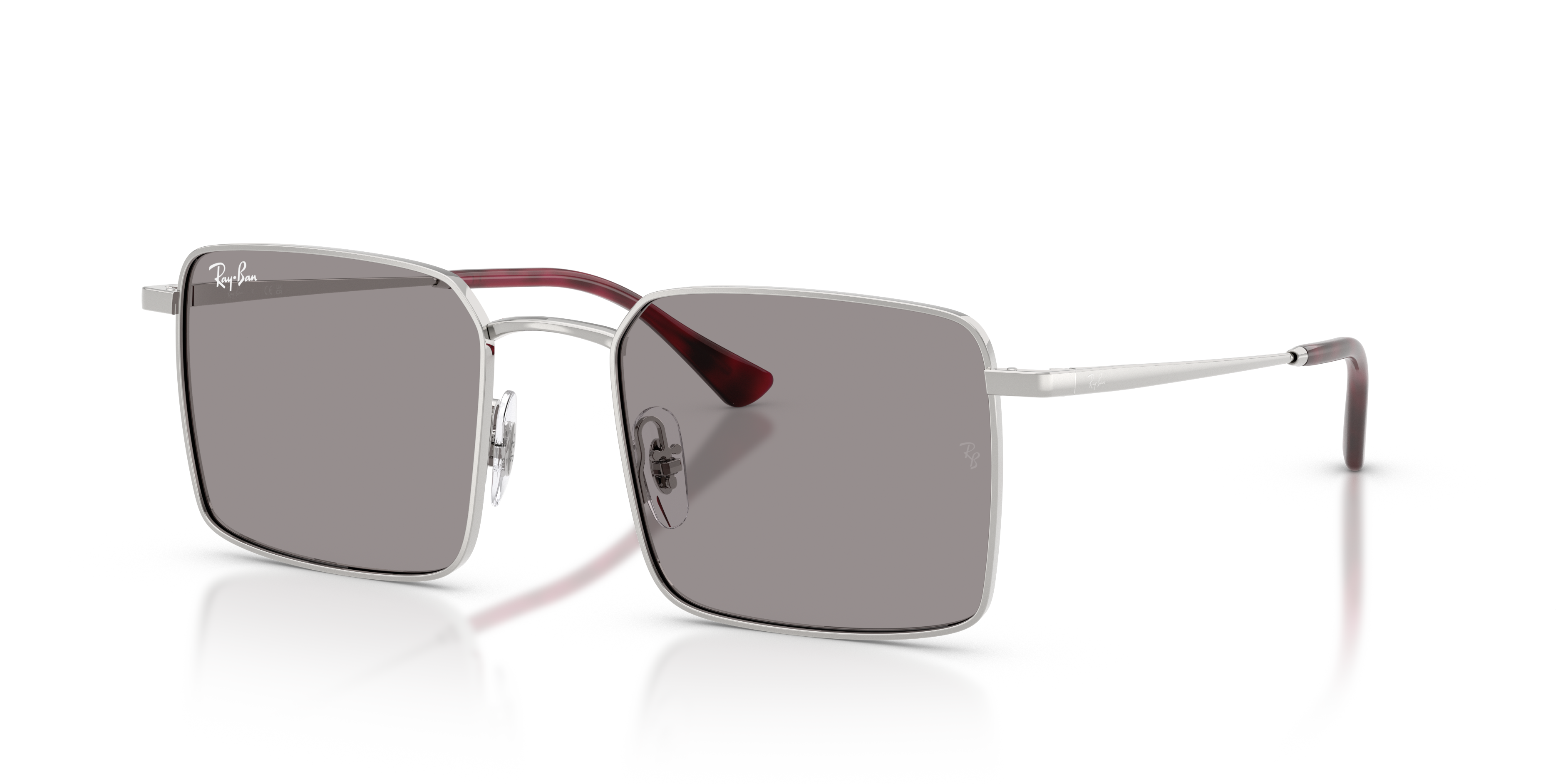 Occhiali da sole Ray-Ban RB3782 Idan Bio-Based in colore Silver, montatura metallica lucida, lenti scure, visti frontalmente