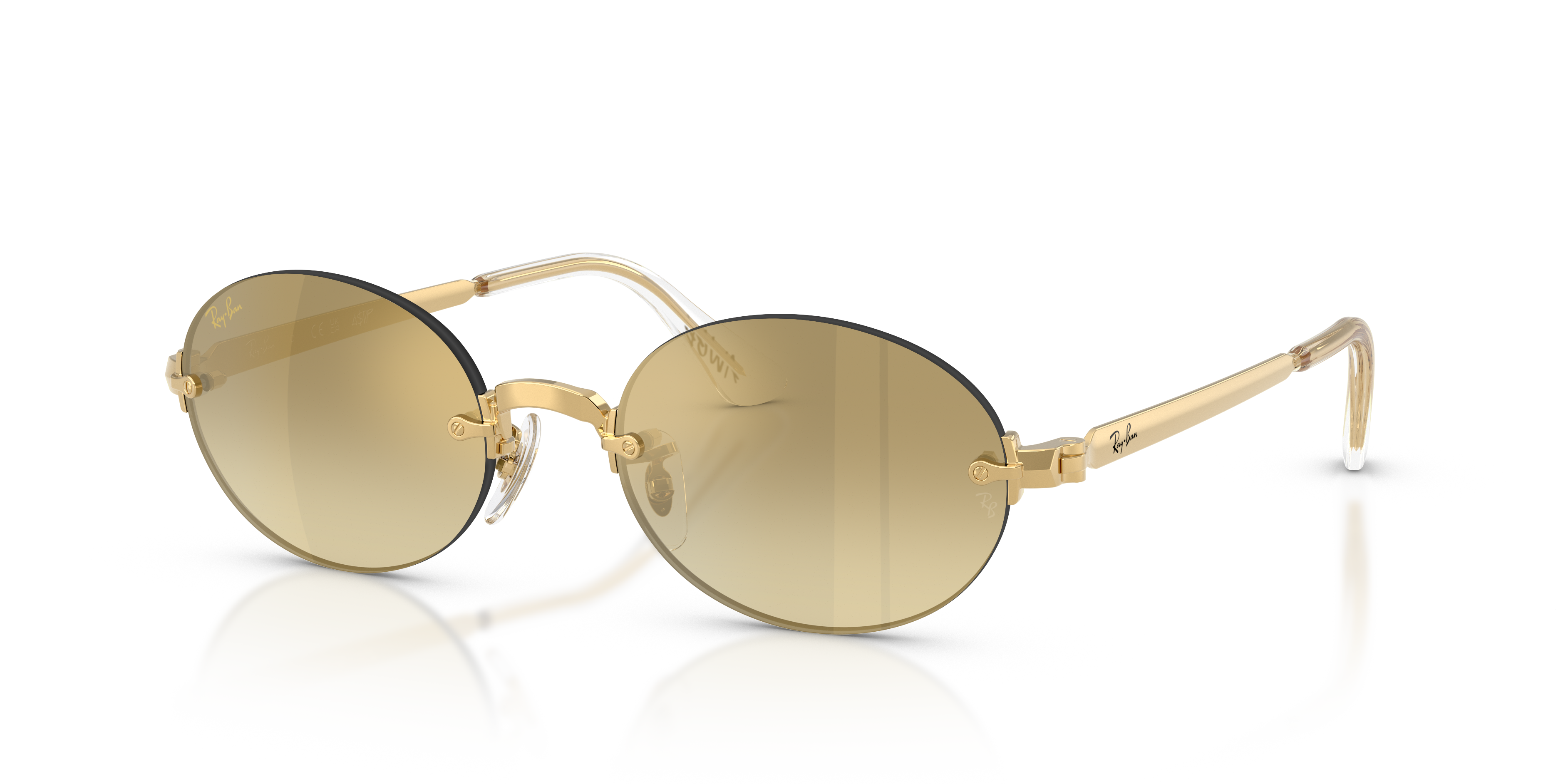 Occhiali da sole Ray-Ban RB3929 By A$AP Rocky Arista Gold con montatura dorata e lenti scure, mostrati frontalmente.