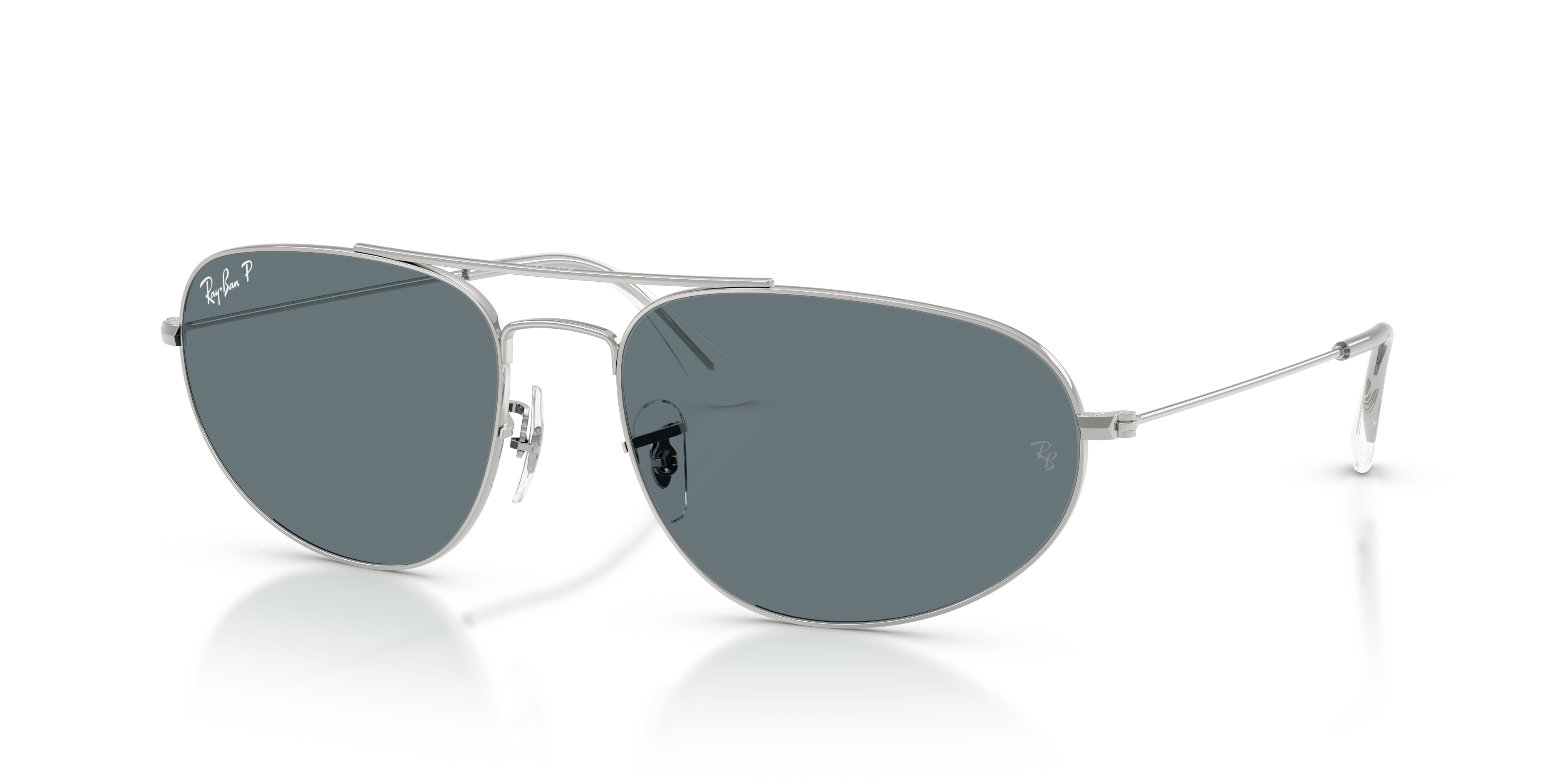 Occhiali da sole Ray-Ban Explorer IV 0RB3945 Silver con lenti scure, mostrati frontalmente su sfondo chiaro.