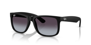 Occhiali da sole Ray-Ban Justin 0RB4165 da uomo, colore Opal Grey, montatura grigia opaca e lenti scure, su sfondo chiaro.