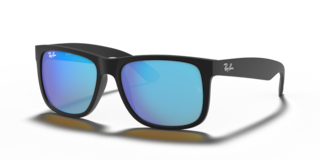 Occhiali da sole Ray-Ban Justin 0RB4165 da uomo, colore Opal Grey, montatura grigia opaca e lenti scure, su sfondo chiaro.
