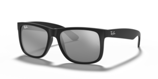 Occhiali da sole Ray-Ban Justin 0RB4165 da uomo, colore Opal Grey, montatura grigia opaca e lenti scure, su sfondo chiaro.
