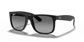 Occhiali da sole Ray-Ban Justin 0RB4165 da uomo, colore Opal Grey, montatura grigia opaca e lenti scure, su sfondo chiaro.