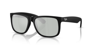 Occhiali da sole Ray-Ban Justin 0RB4165 da uomo, colore Opal Grey, montatura grigia opaca e lenti scure, su sfondo chiaro.
