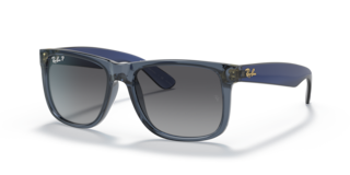 Occhiali da sole Ray-Ban Justin 0RB4165 da uomo, colore Opal Grey, montatura grigia opaca e lenti scure, su sfondo chiaro.