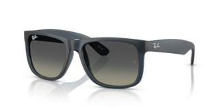 Occhiali da sole Ray-Ban Justin 0RB4165 da uomo, colore Opal Grey, montatura grigia opaca e lenti scure, su sfondo chiaro.