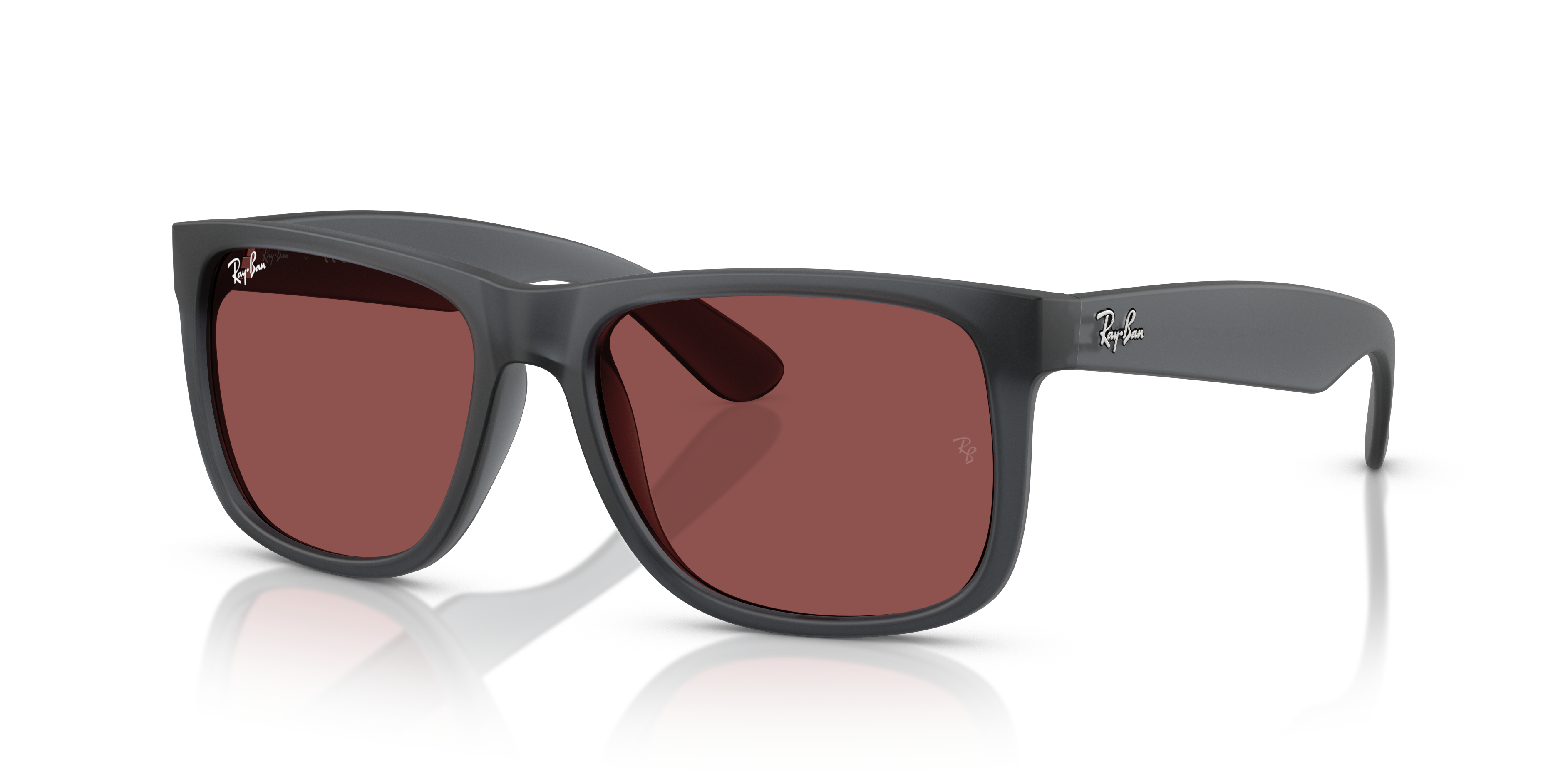 Occhiali da sole Ray-Ban Justin 0RB4165 da uomo, colore Opal Grey, montatura grigia opaca e lenti scure, su sfondo chiaro.