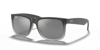 Occhiali da sole Ray-Ban Justin 0RB4165 da uomo, colore Opal Grey, montatura grigia opaca e lenti scure, su sfondo chiaro.