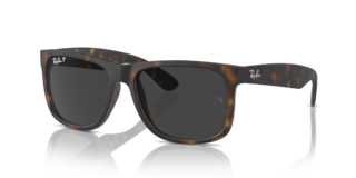Occhiali da sole Ray-Ban Justin 0RB4165 da uomo, colore Opal Grey, montatura grigia opaca e lenti scure, su sfondo chiaro.