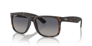 Occhiali da sole Ray-Ban Justin 0RB4165 da uomo, colore Opal Grey, montatura grigia opaca e lenti scure, su sfondo chiaro.