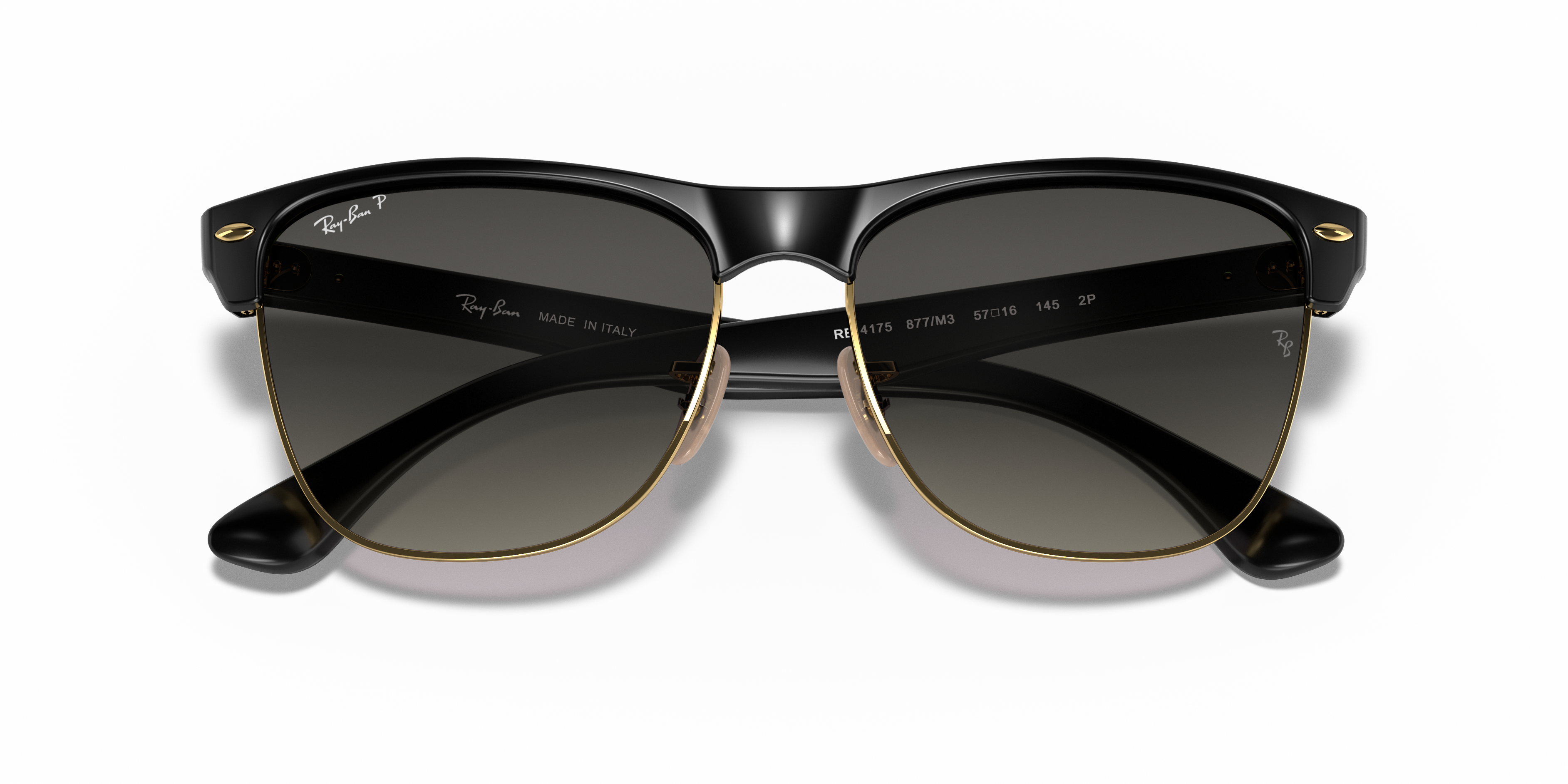 Occhiali da sole Ray-Ban Clubmaster Oversized 0RB4175 da uomo colore Black On Gold, montatura nera e oro con lenti scure su s