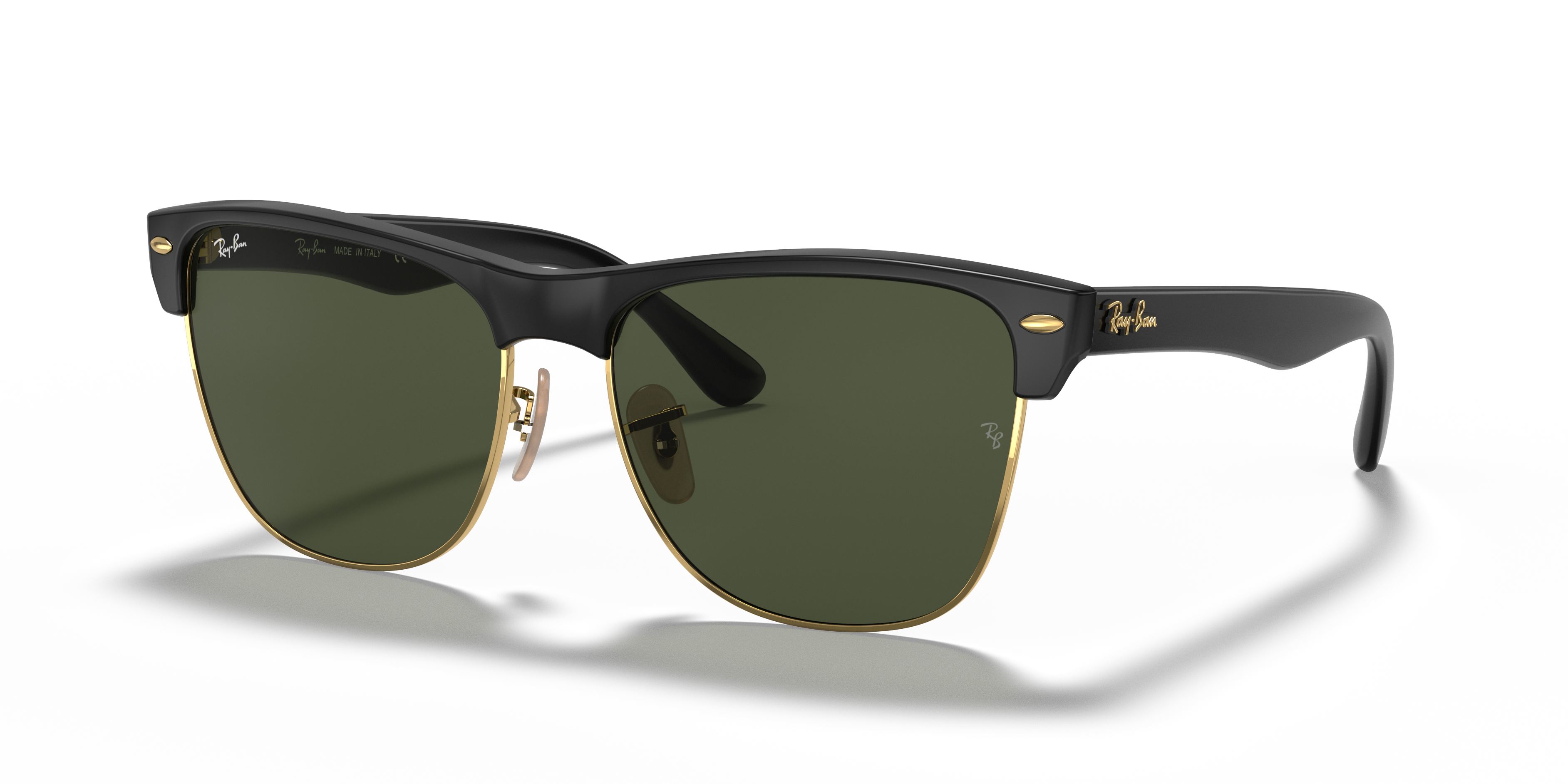 Occhiali da sole Ray-Ban Clubmaster Oversized 0RB4175 da uomo colore Black On Gold, montatura nera e oro con lenti scure su s