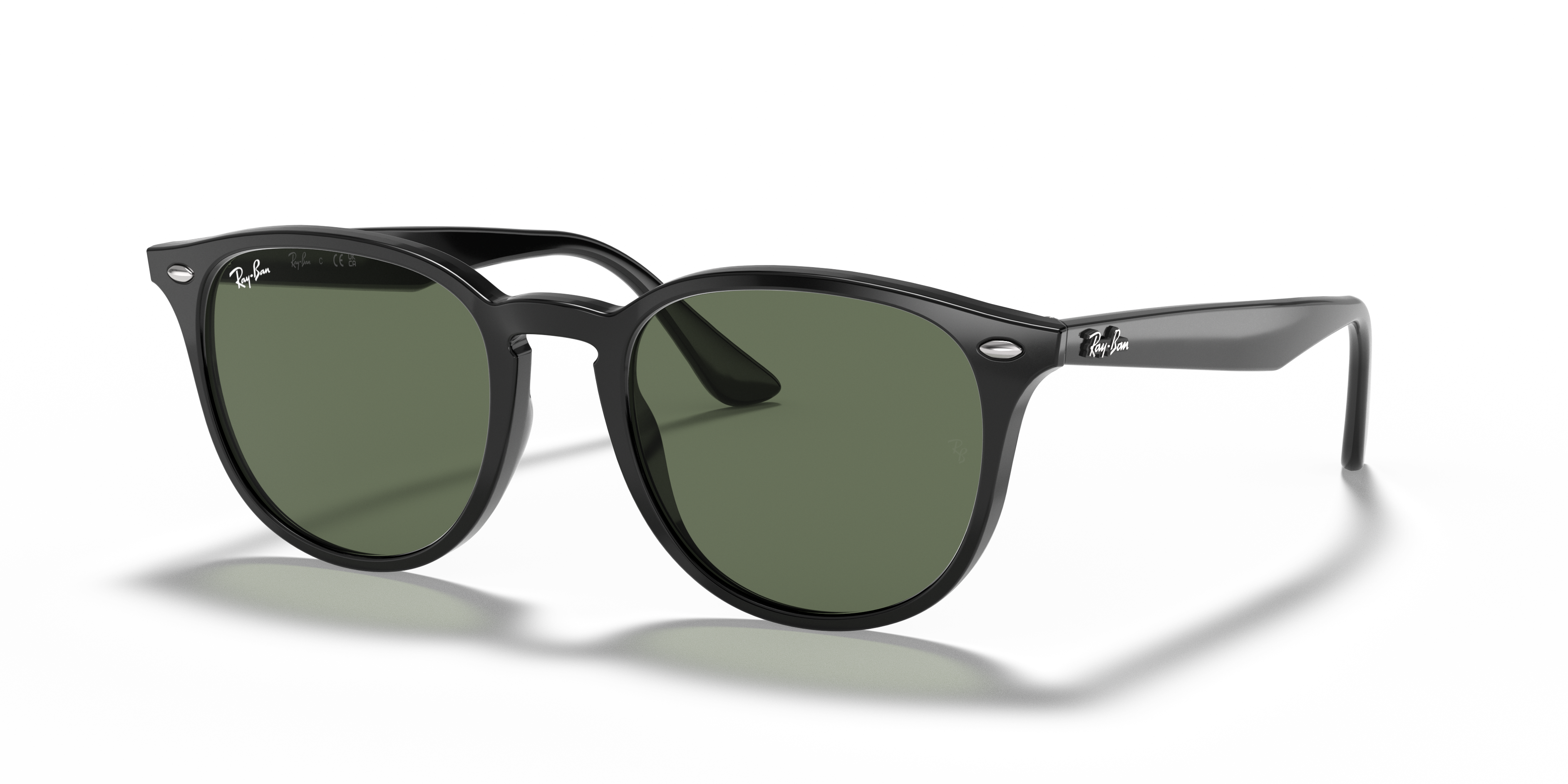 Occhiali da sole Ray-Ban 0RB4259 neri unisex, in primo piano su sfondo chiaro, mostrando le lenti e la montatura frontale.