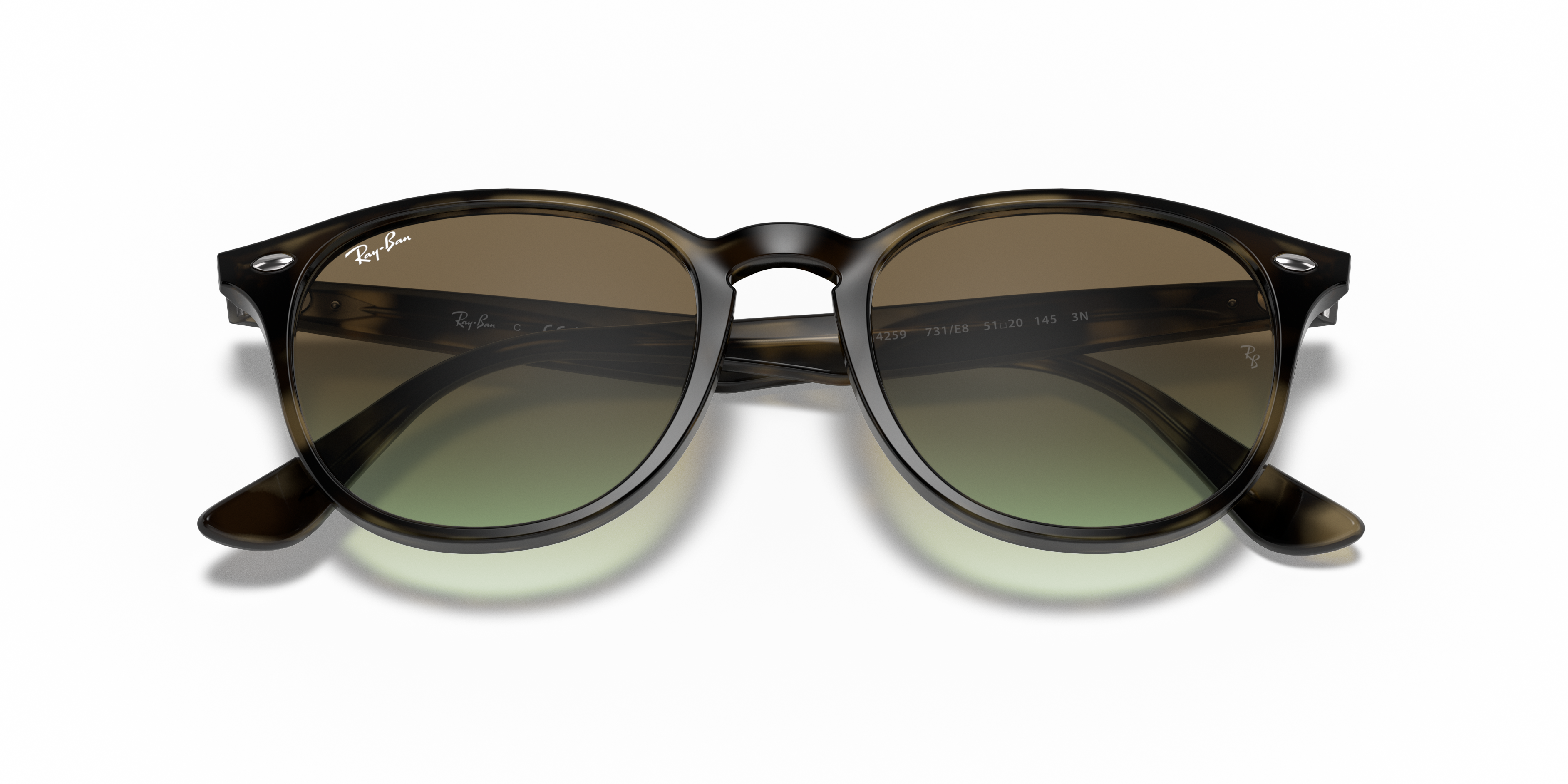 Occhiali da sole Ray-Ban 0RB4259 neri unisex, in primo piano su sfondo chiaro, mostrando le lenti e la montatura frontale.