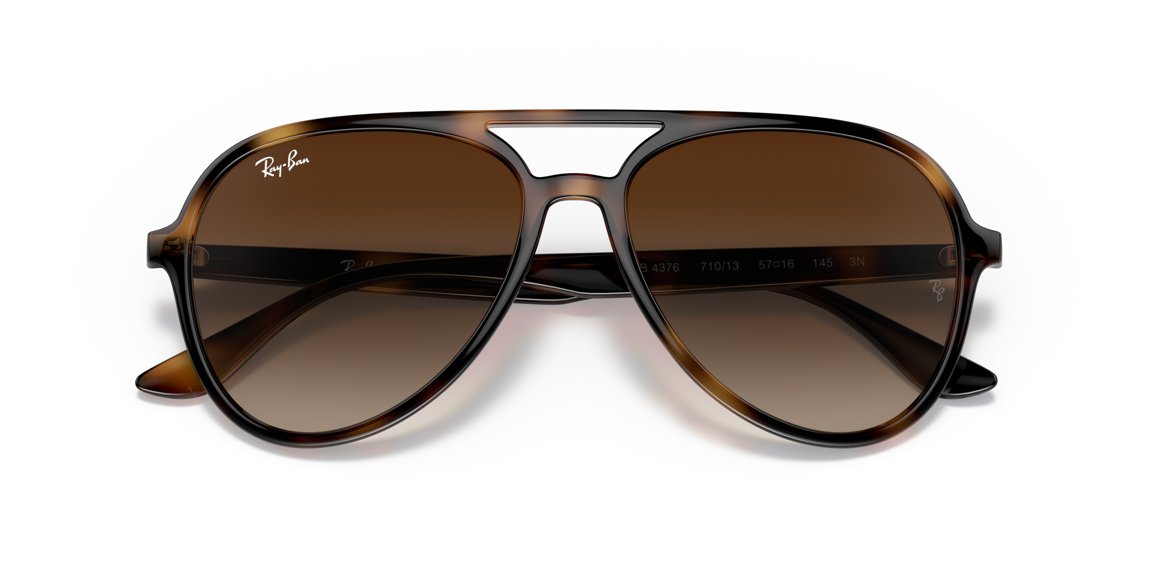 Occhiali da sole Ray-Ban RB4376 neri su sfondo bianco, mostrando la montatura frontale e il profilo laterale