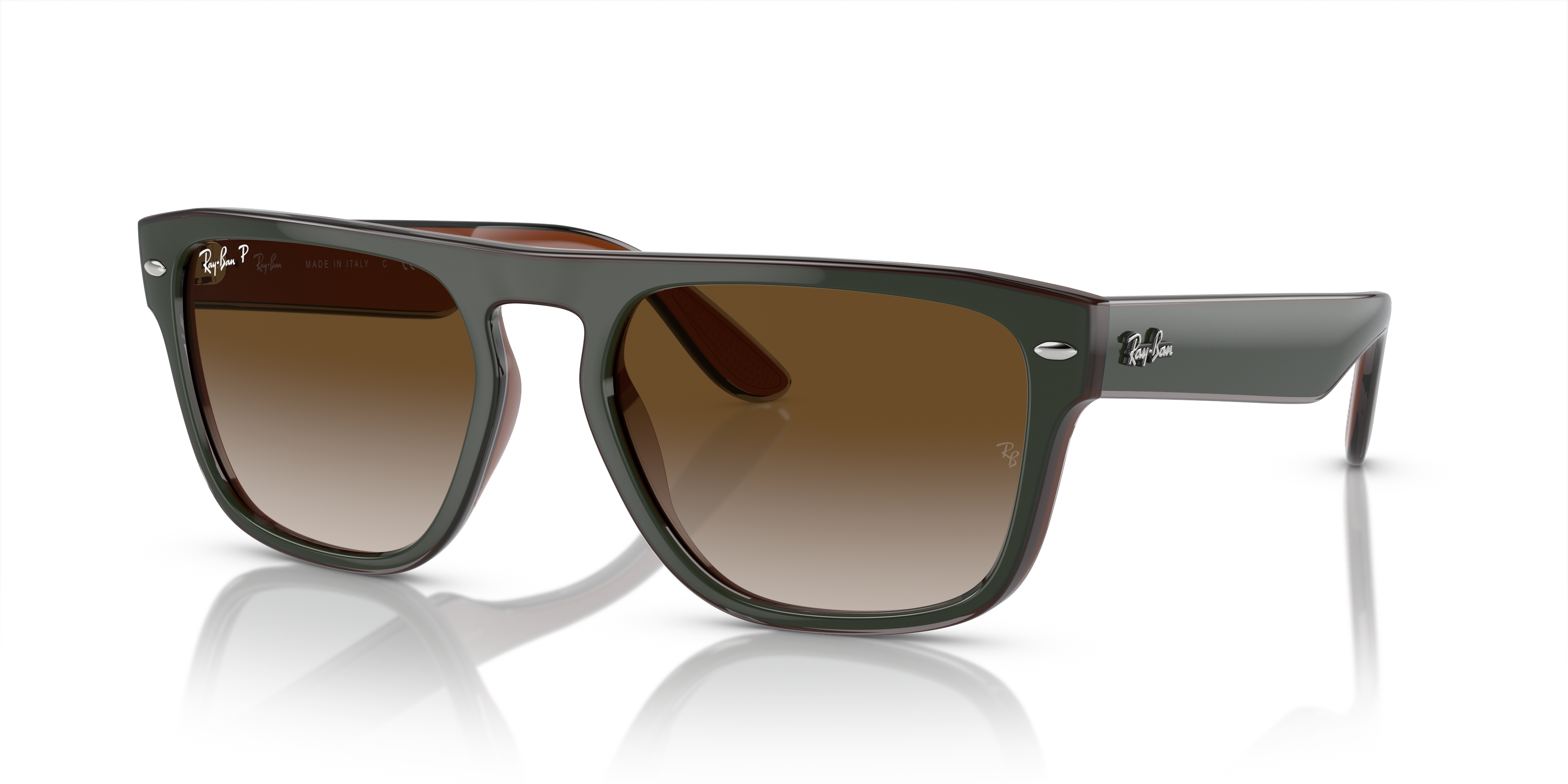 Occhiali da sole Ray-Ban RB4407 con montatura verde, aste grigio scuro e terminali marrone trasparente, lenti scure