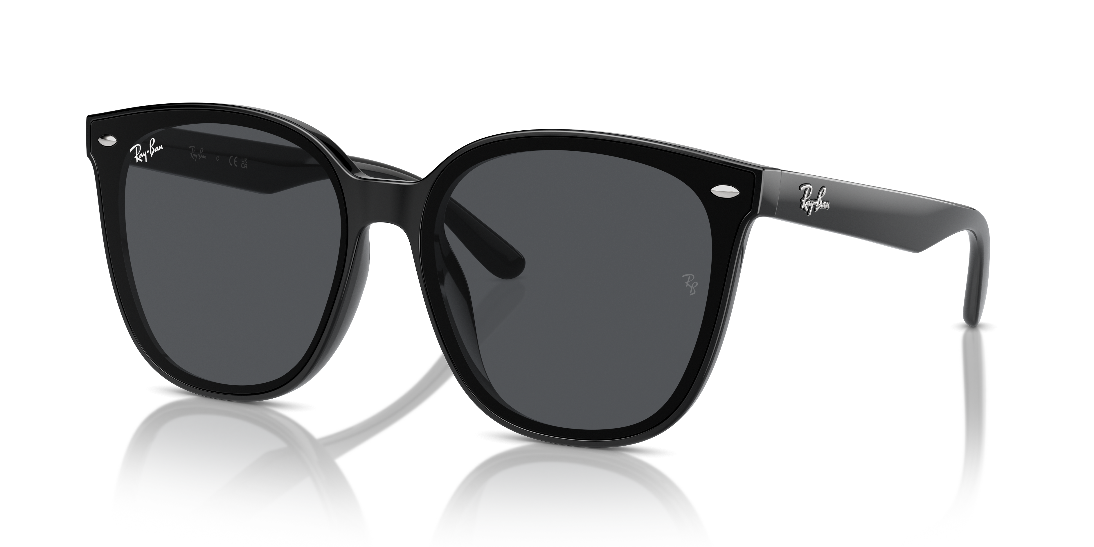 Occhiali da sole Ray-Ban 0RB4423D neri unisex con montatura in acetato e lenti scure, mostrati da diverse angolazioni su sfon