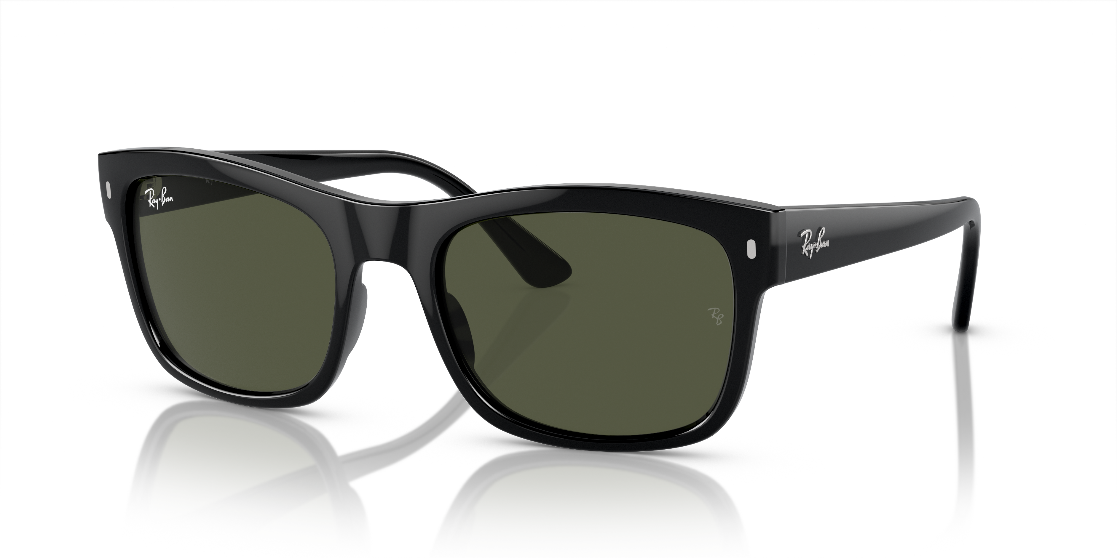 Occhiali da sole Ray-Ban RB4428 neri con montatura rettangolare su sfondo chiaro, che mostra l'estetica unisex e le lenti scu