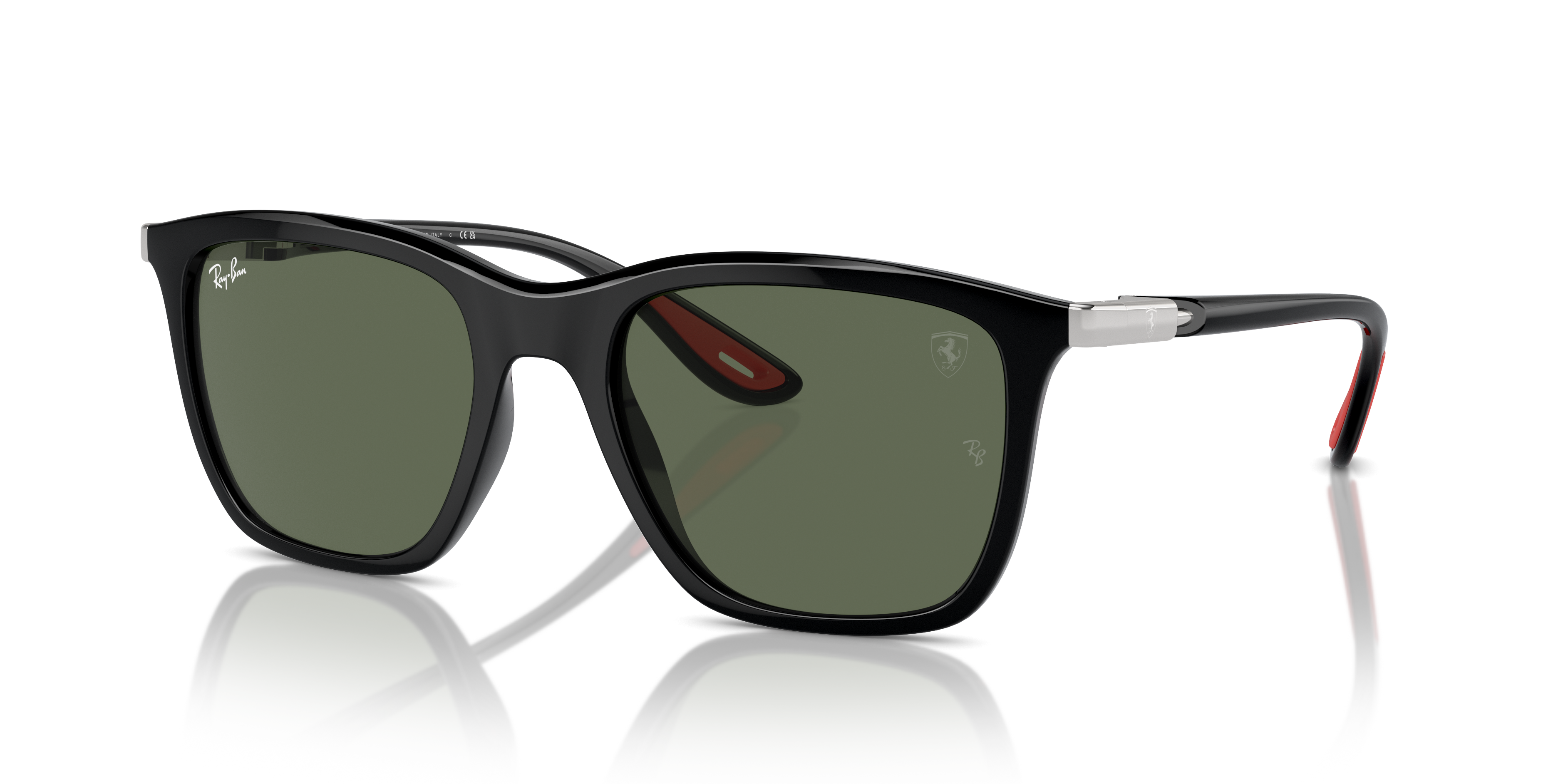 Occhiali da sole Ray-Ban RB4433M Scuderia Ferrari neri, vista frontale su sfondo bianco