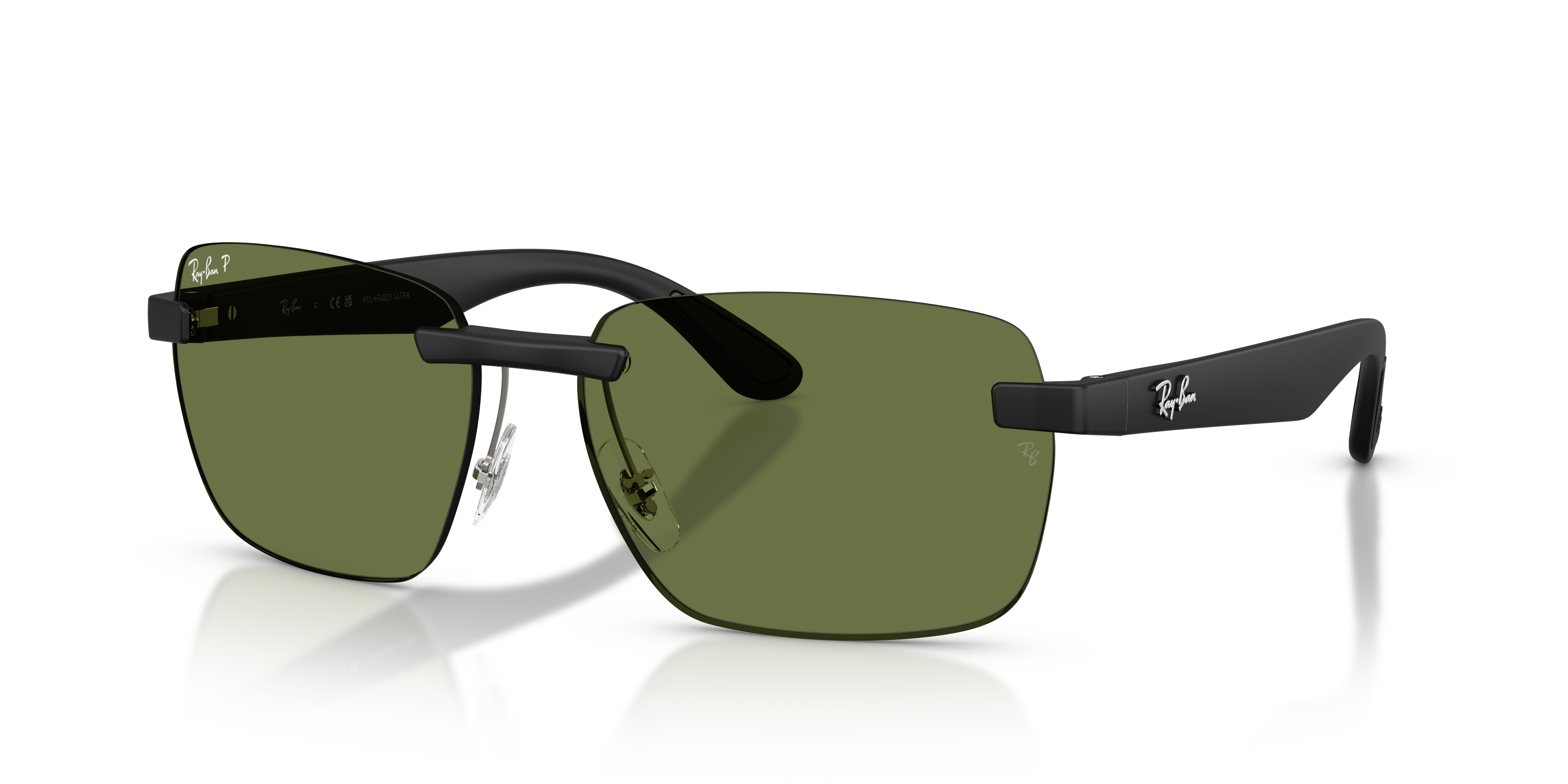 Occhiali da sole Ray-Ban RB4470CH polarizzati Sand Black, montatura rotonda opaca, lenti grigio scuro, su sfondo chiaro.