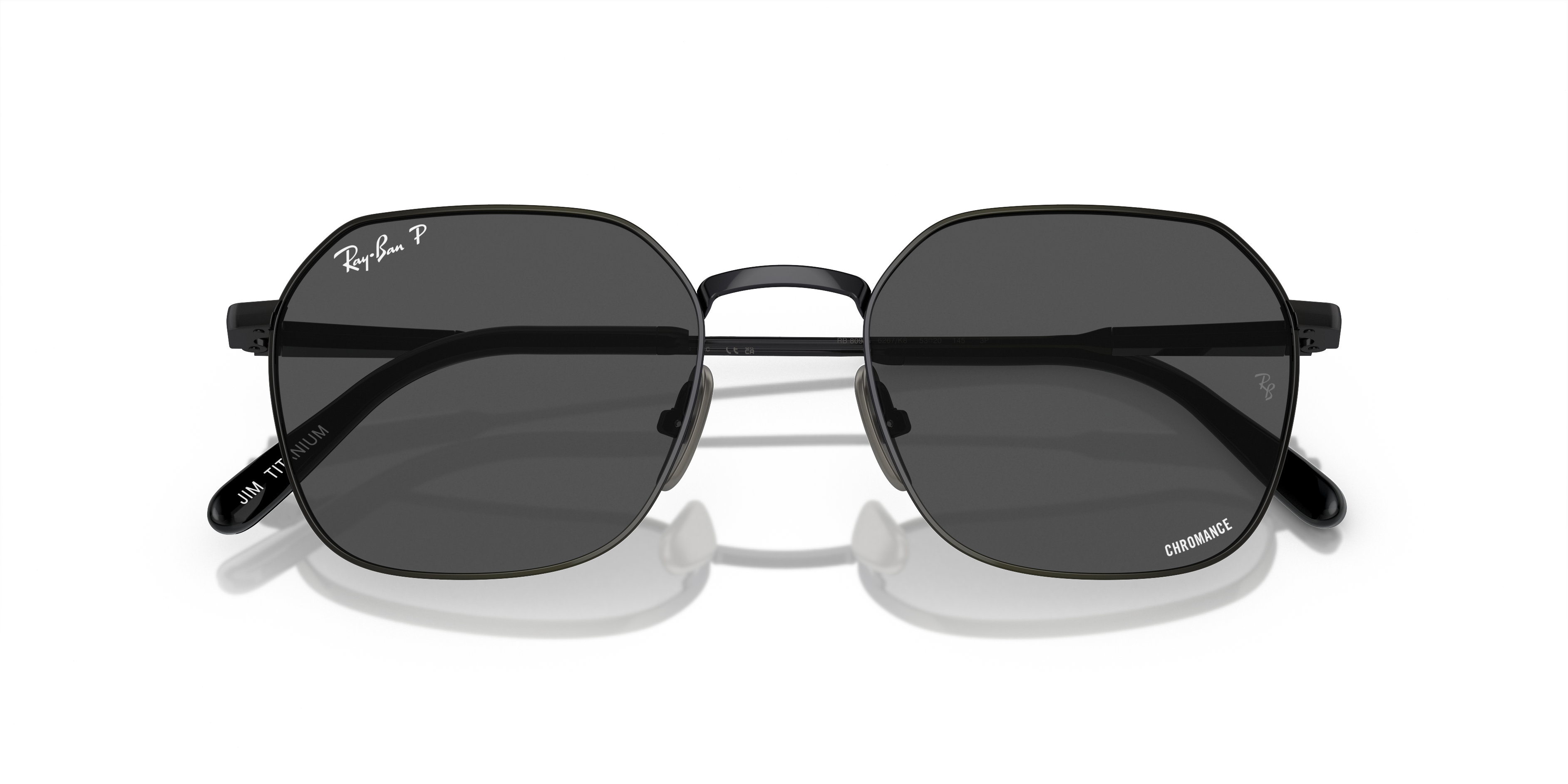 Occhiali da sole Ray-Ban Jim Titanium 0RB8094 Arista Gold indossati, vista frontale, su sfondo neutro che ne evidenzia la for