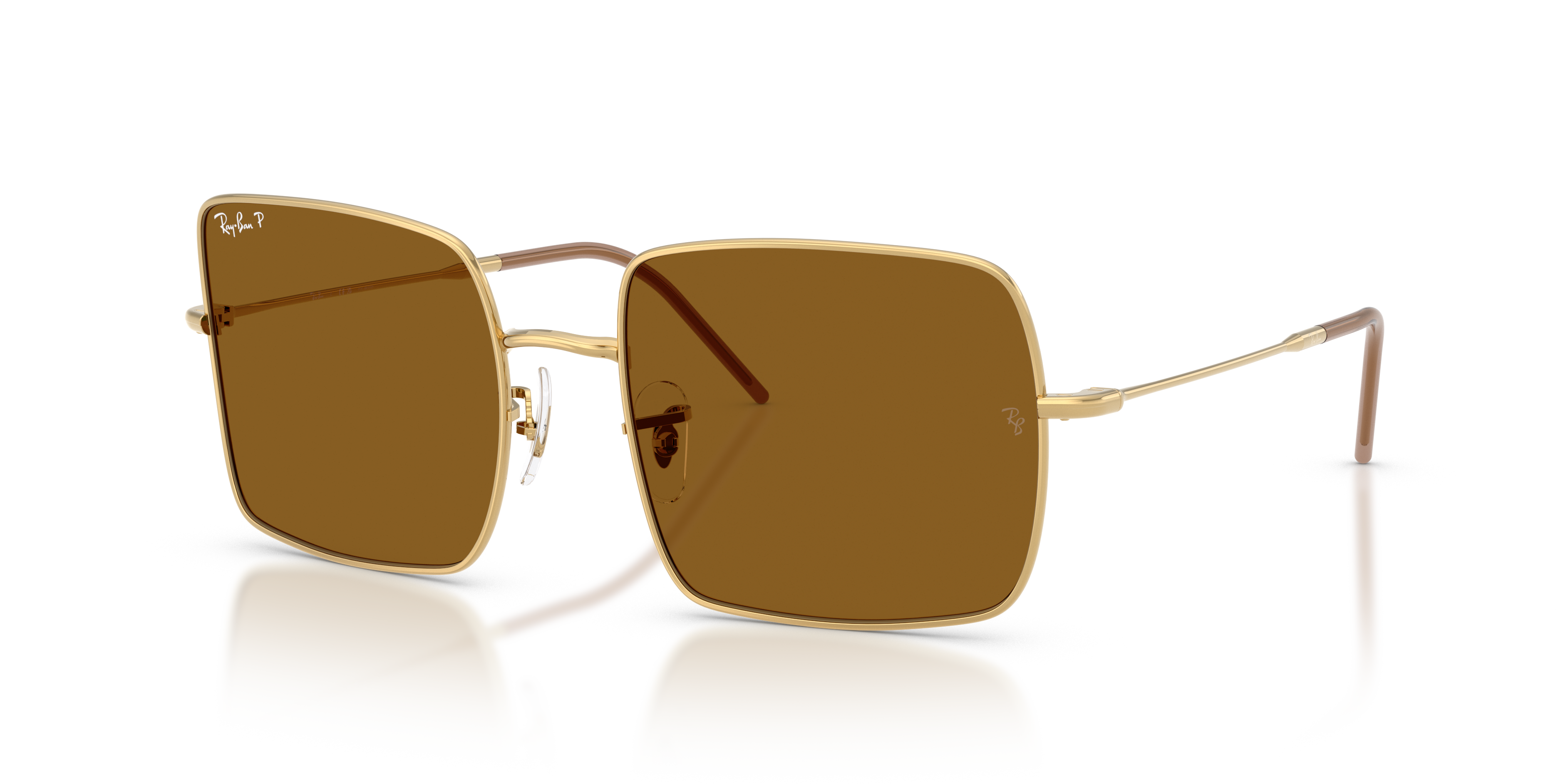 Occhiali da sole Ray-Ban Square Reverse da donna, modello 0RBR0104S Arista Gold, con montatura in metallo dorato e lenti curv
