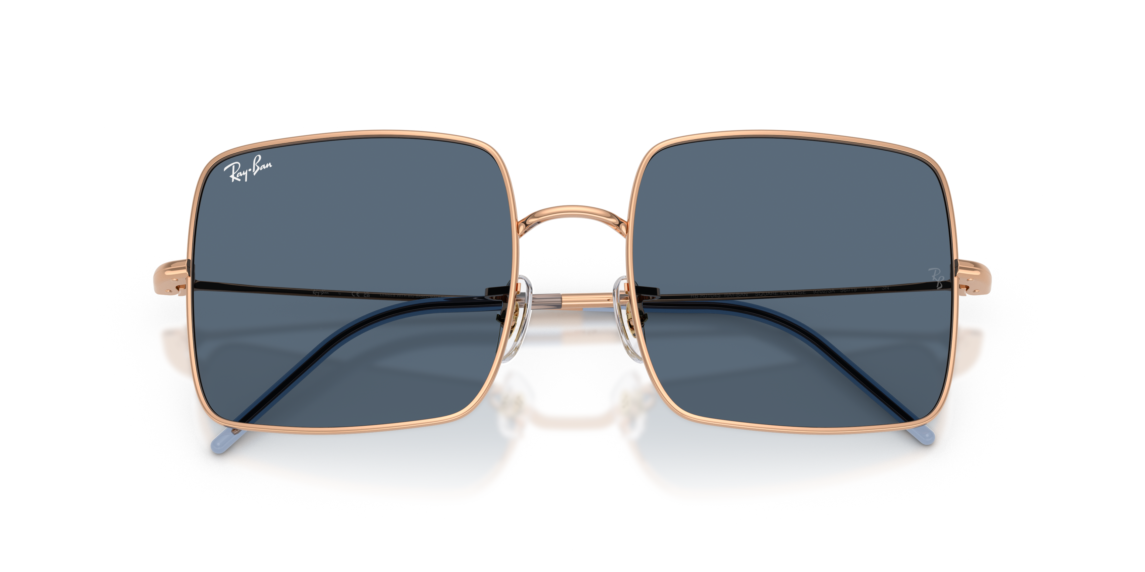 Occhiali da sole Ray-Ban Square Reverse da donna, modello 0RBR0104S Arista Gold, con montatura in metallo dorato e lenti curv