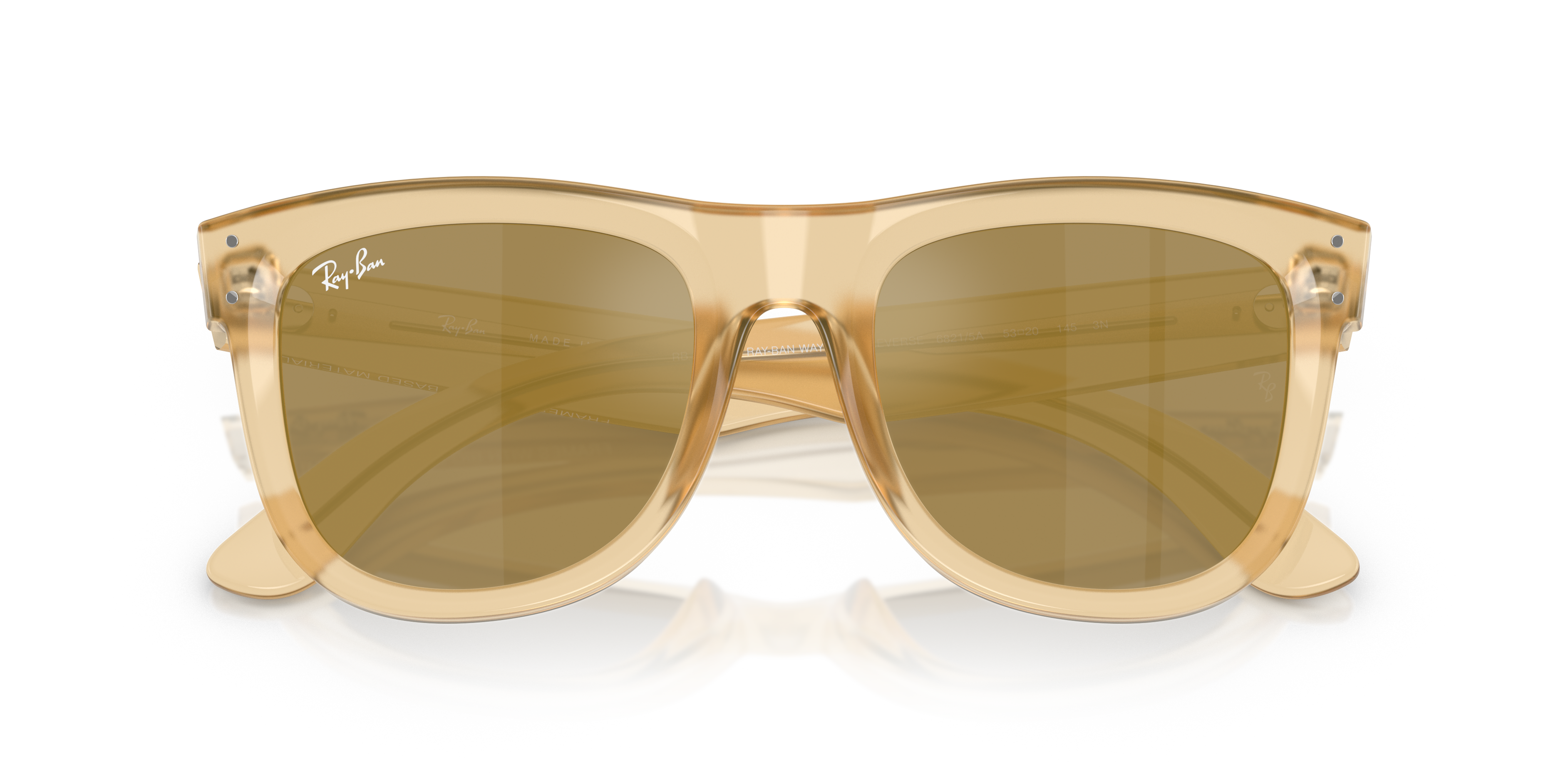 Occhiali da sole Ray-Ban Wayfarer Reverse neri 0RBR0502S con lenti innovative rivoluzionate, visti frontalmente.