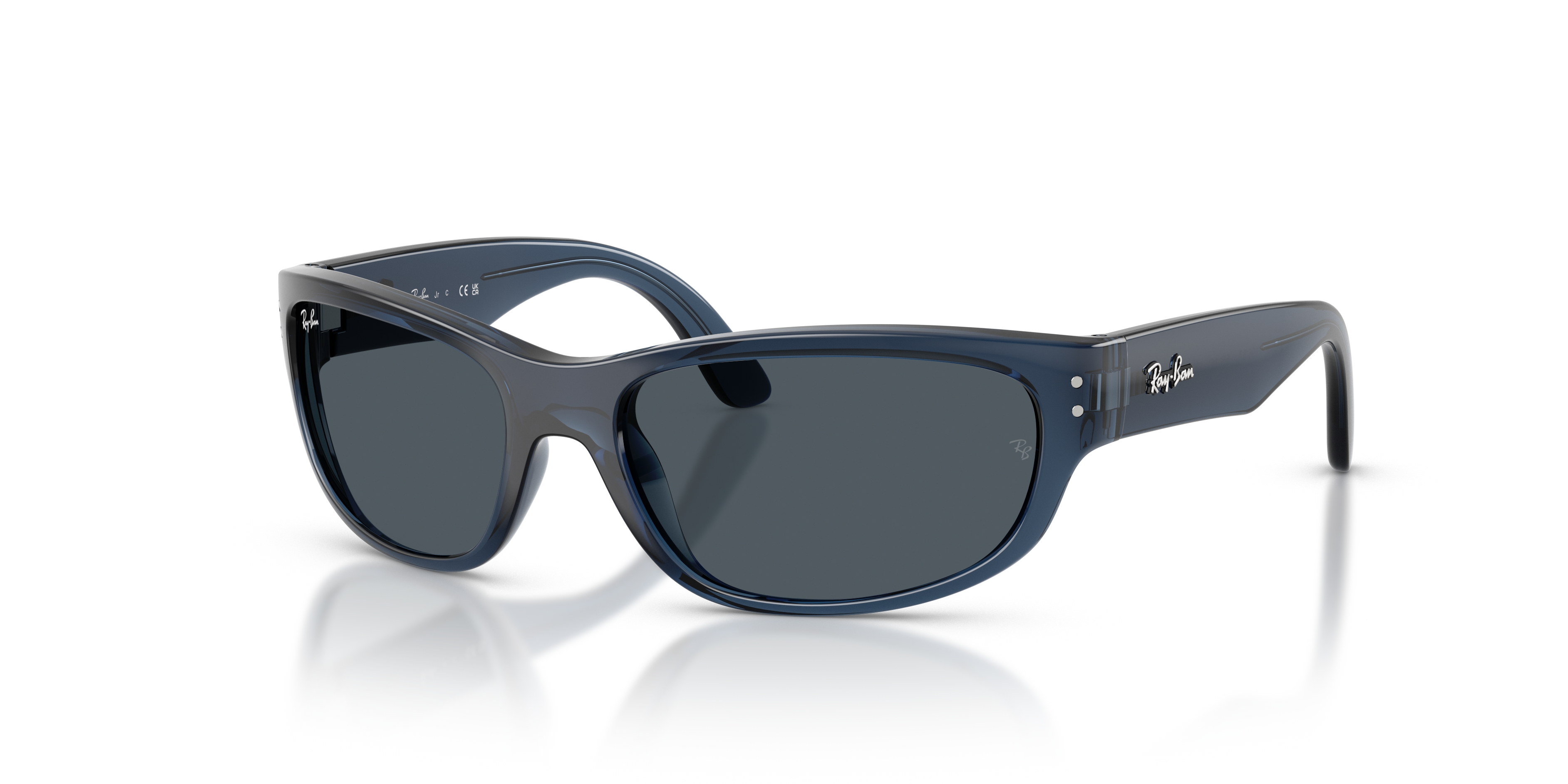Occhiali da sole Ray-Ban Balorama Kids 0RJ9189S trasparenti blu su sfondo chiaro, adatti per bambini e ragazzi.