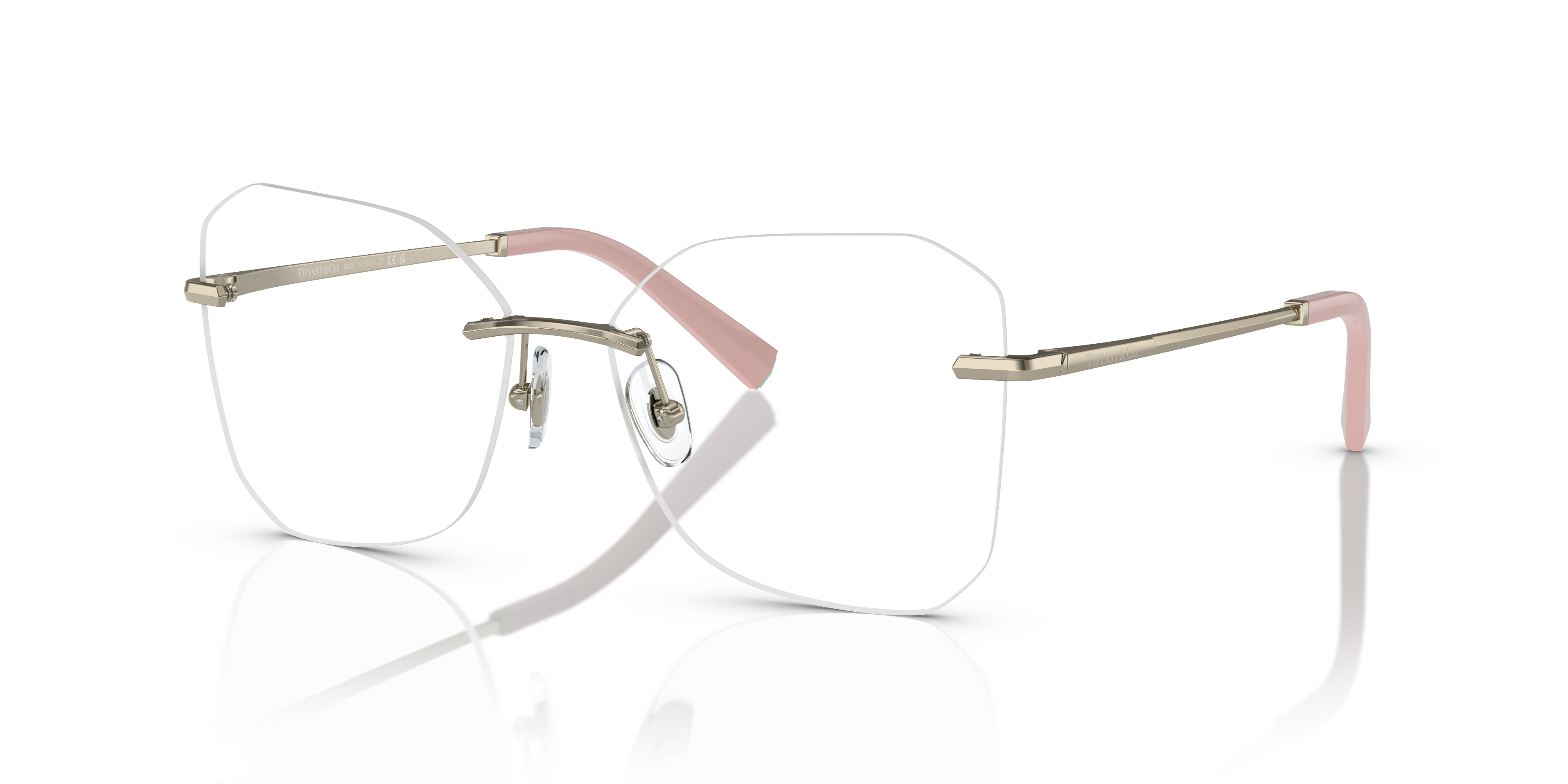 Occhiali da sole Tiffany TF1150 da donna, colore Pale Gold, mostrati frontalmente con lenti scure e montatura in metallo dora