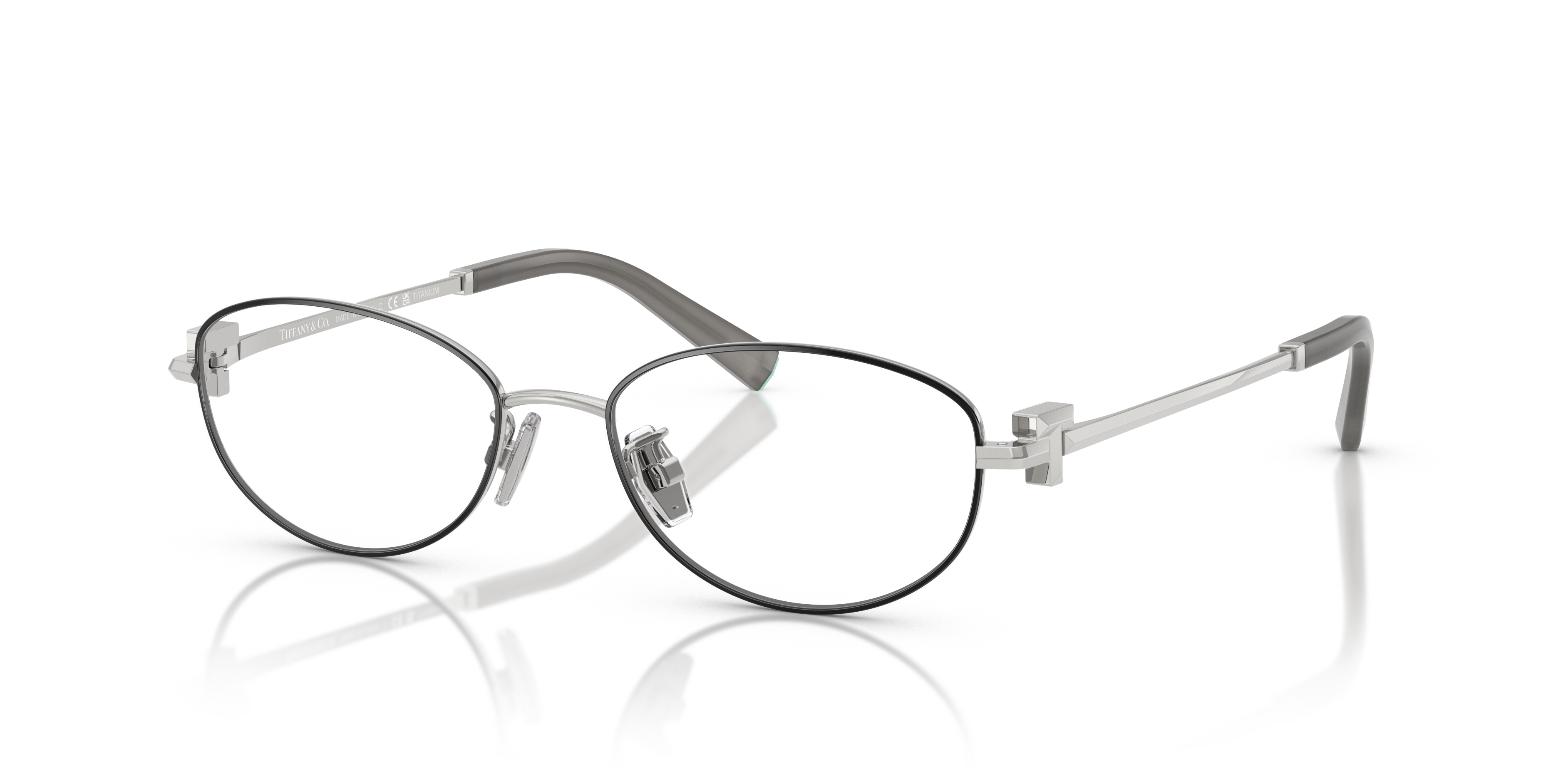 Occhiali da sole Tiffany & Co. modello 0TF1162TD donna, montatura nera lucida con dettagli argento e lenti grigie, vista fron