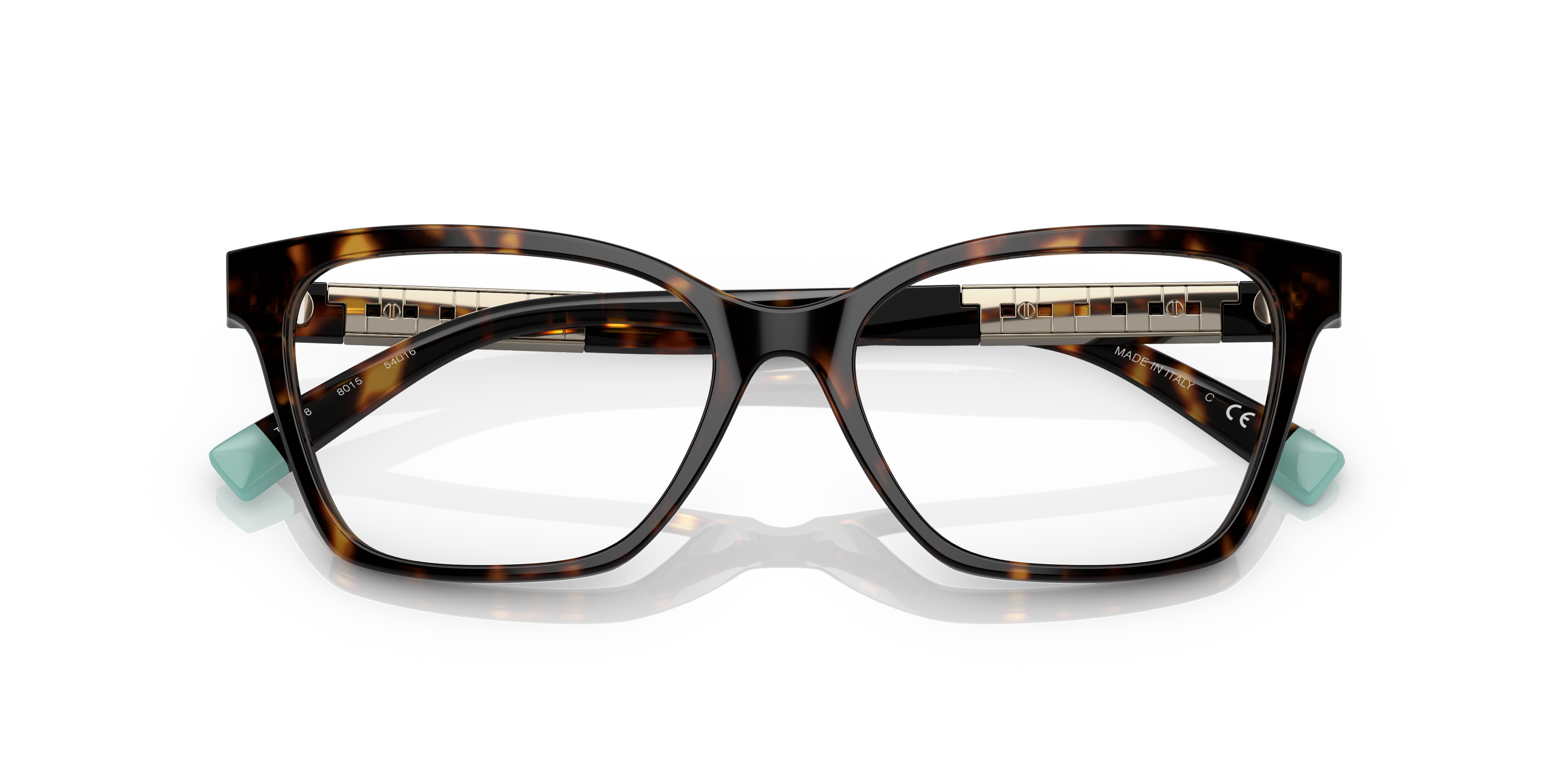 Occhiali da sole Tiffany TF2228 da donna in colore Havana con lenti marroni, visibili frontalmente su uno sfondo chiaro.