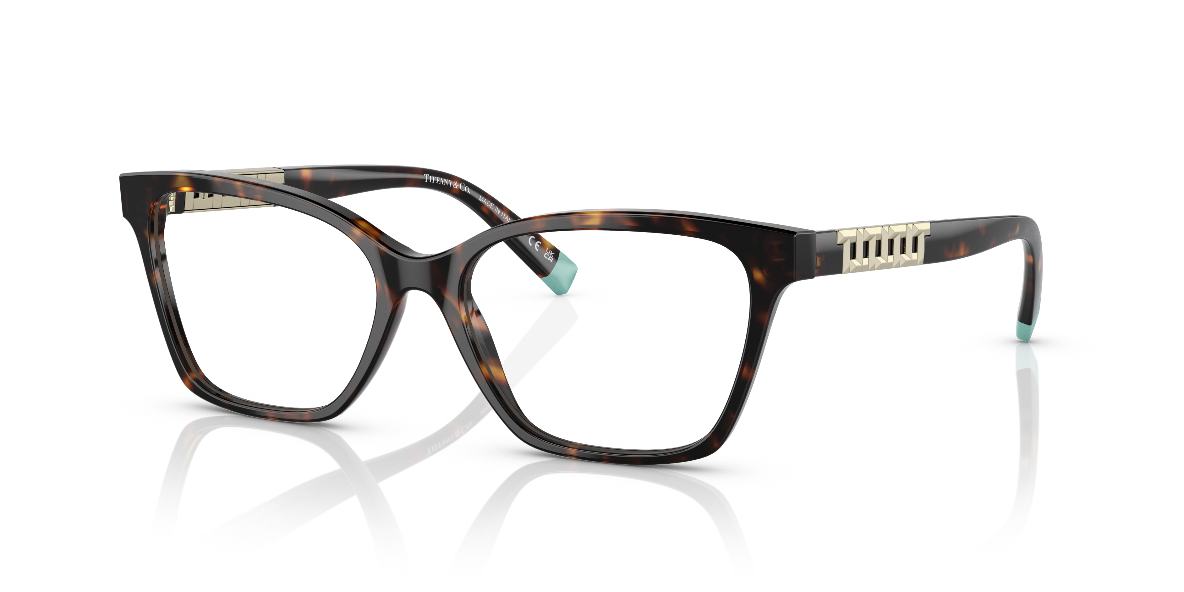 Occhiali da sole Tiffany TF2228 da donna in colore Havana con lenti marroni, visibili frontalmente su uno sfondo chiaro.