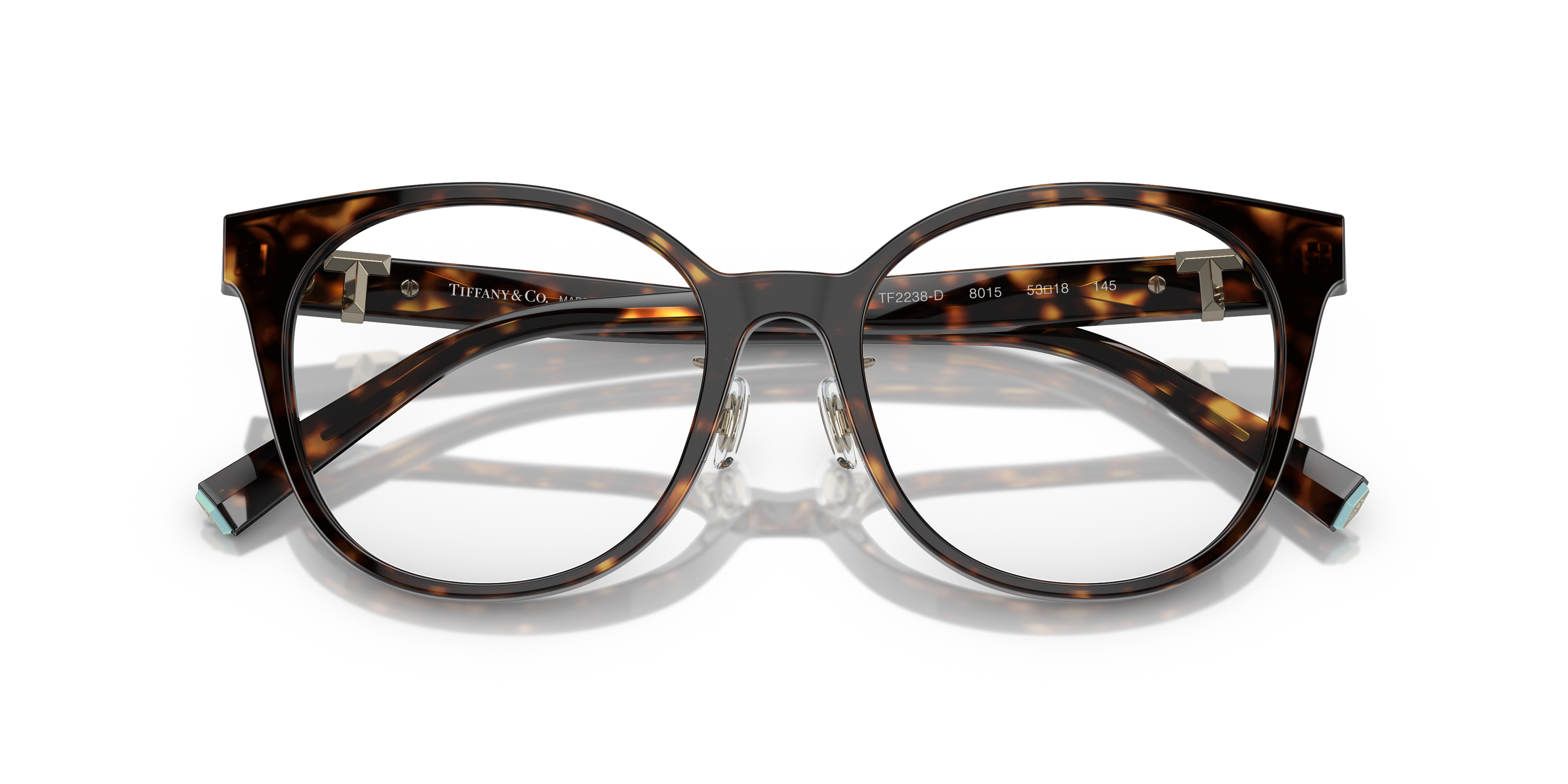 Occhiali da sole da donna Tiffany TF2238D di colore Havana con lenti marroni, montatura cat-eye in acetato e dettagli argento