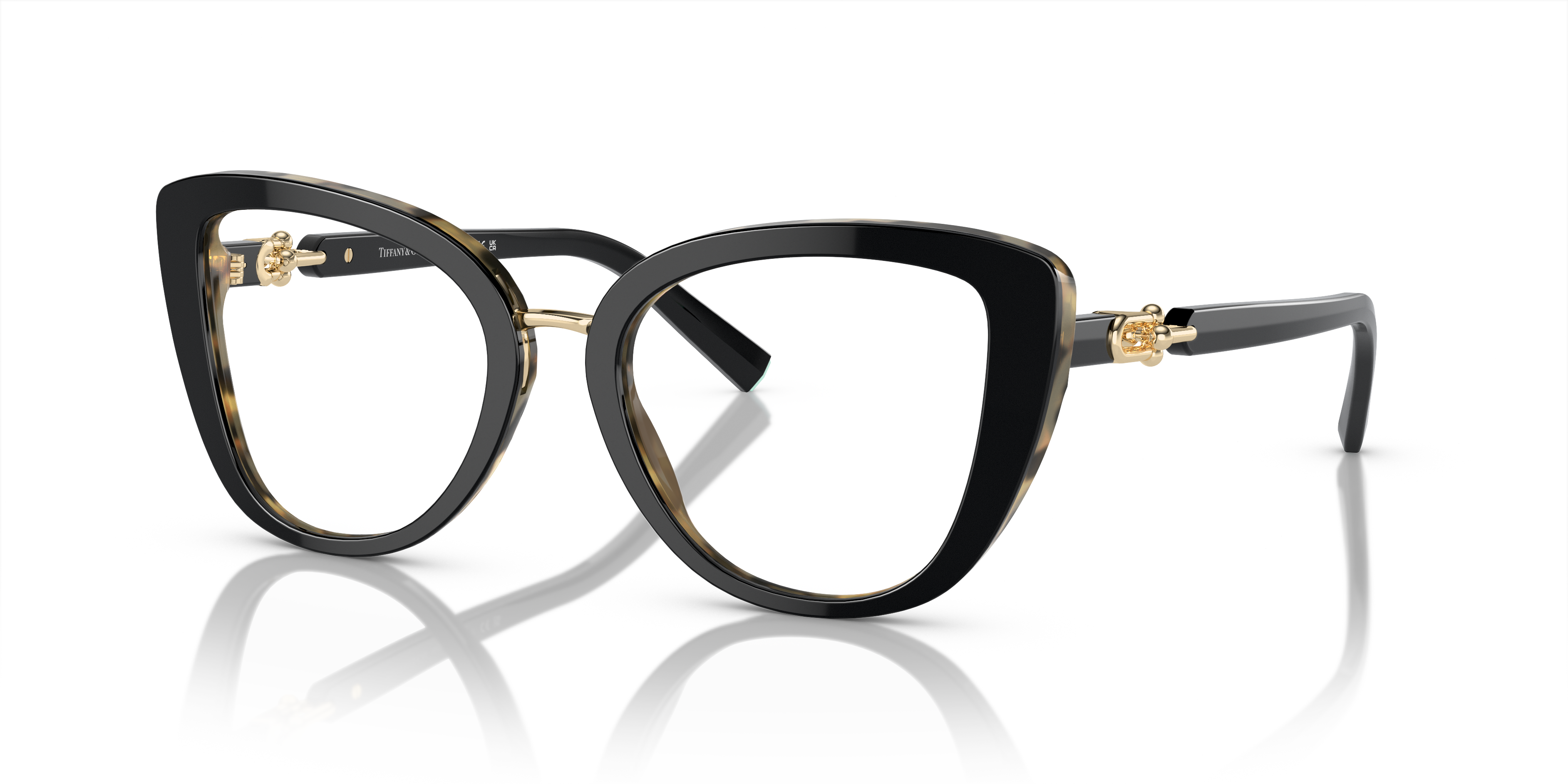 Occhiali da sole Tiffany & Co. TF2242 da donna, colorazione Black On Yellow Havana, con montatura in acetato e lenti scure, v