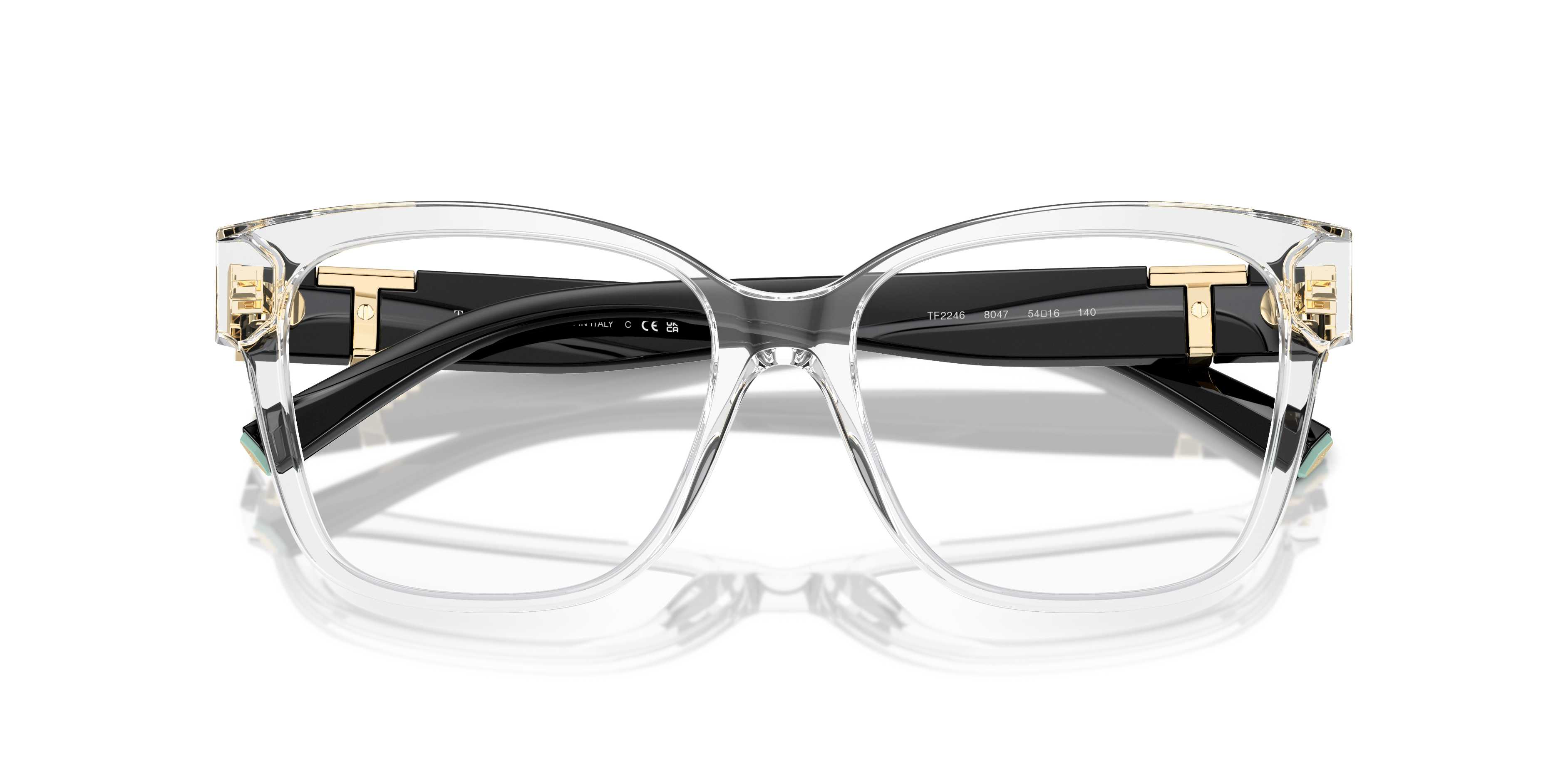 Occhiali da sole Tiffany TF2246 donna color Chocolate Truffle, visti frontalmente su sfondo chiaro, con astine aperte che mos
