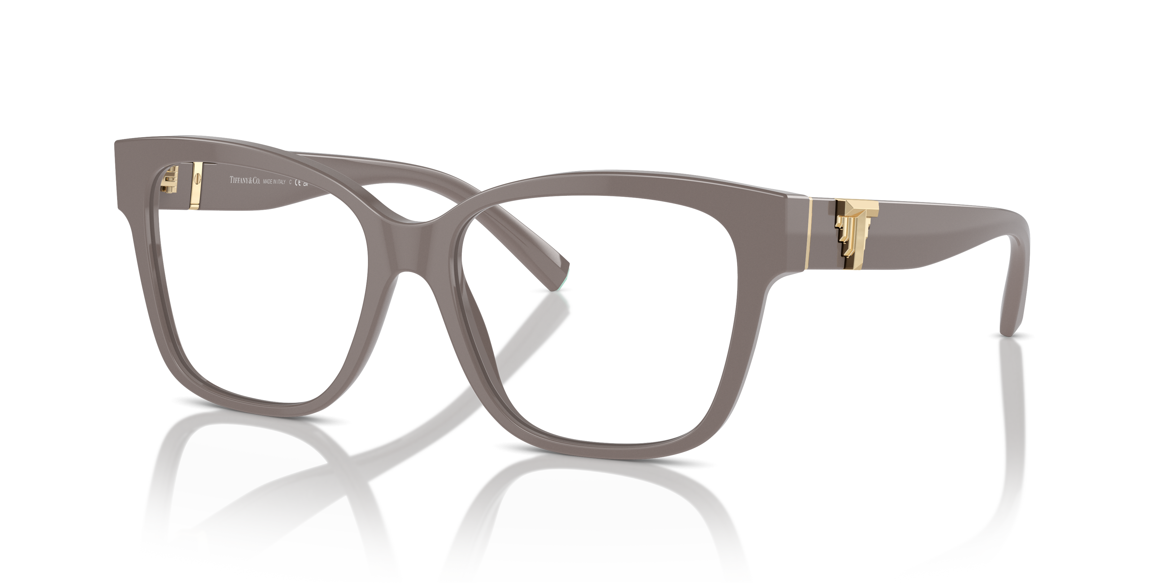 Occhiali da sole Tiffany TF2246 donna color Chocolate Truffle, visti frontalmente su sfondo chiaro, con astine aperte che mos