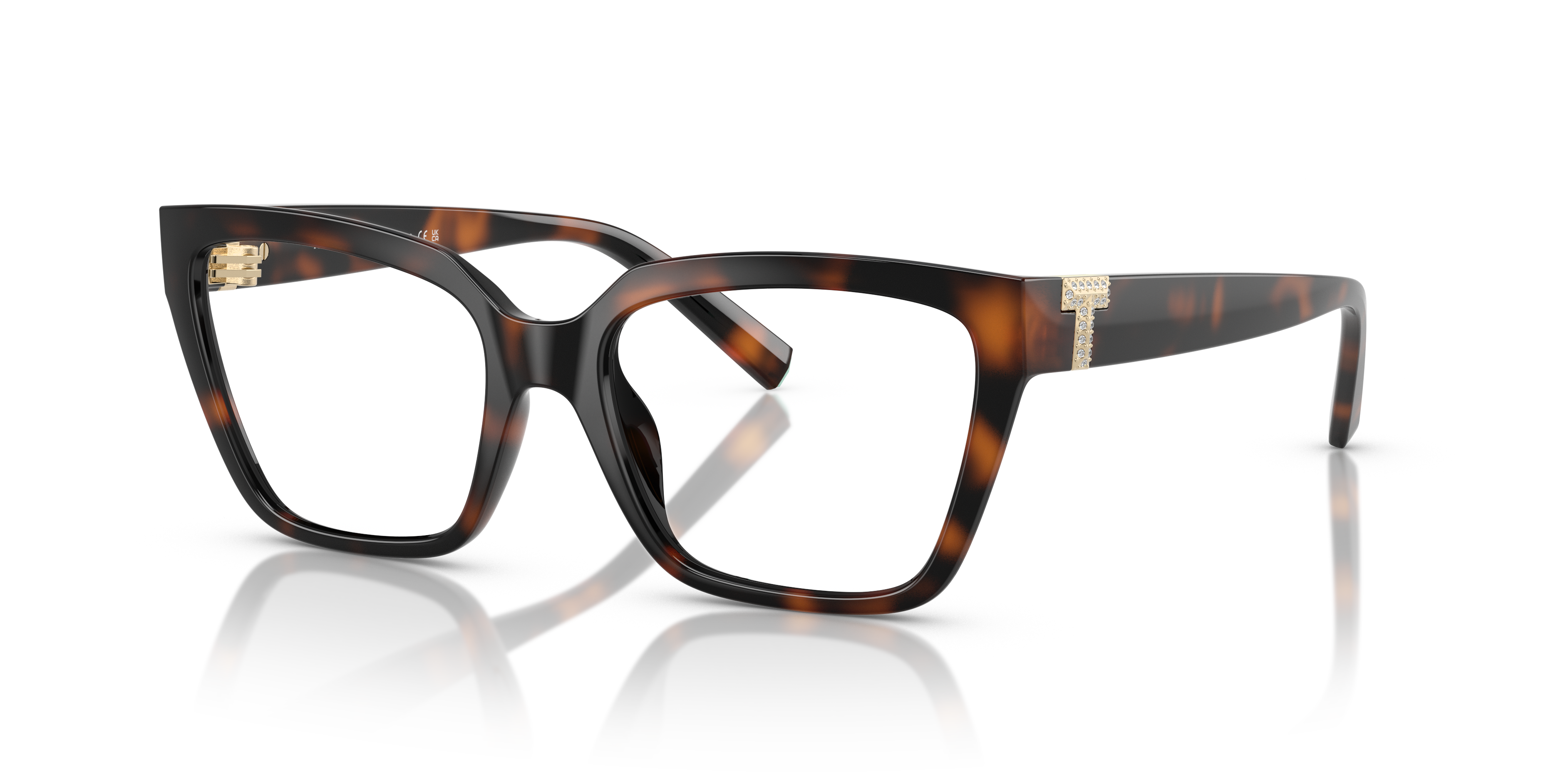 Occhiali da sole Tiffany & Co. TF2257BU da donna con montatura color Havana e lenti scure, mostrati frontalmente.