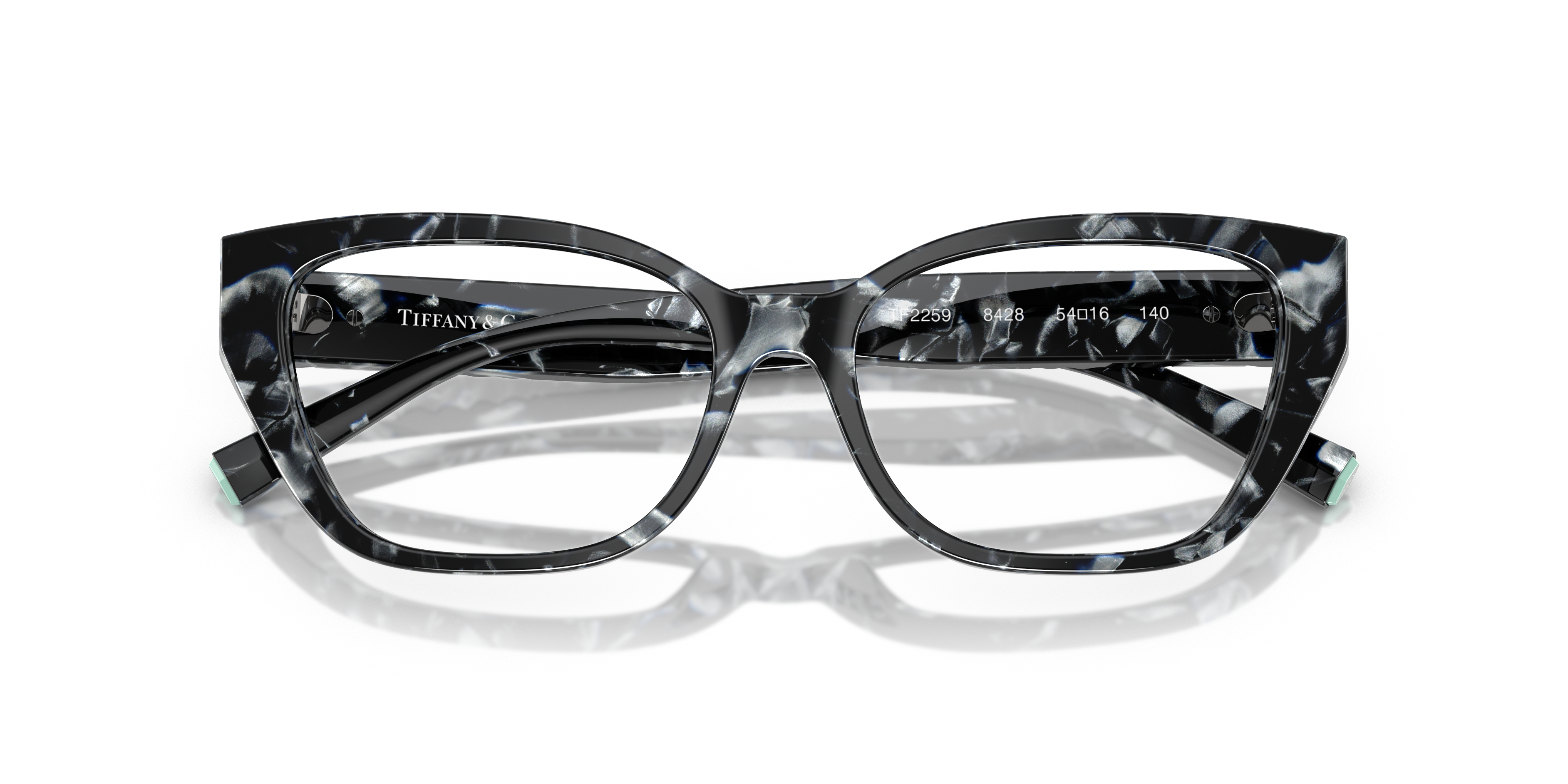 Occhiali da sole neri Tiffany & Co. TF2259 da donna, con montatura in acetato lucido e dettagli sulle aste.