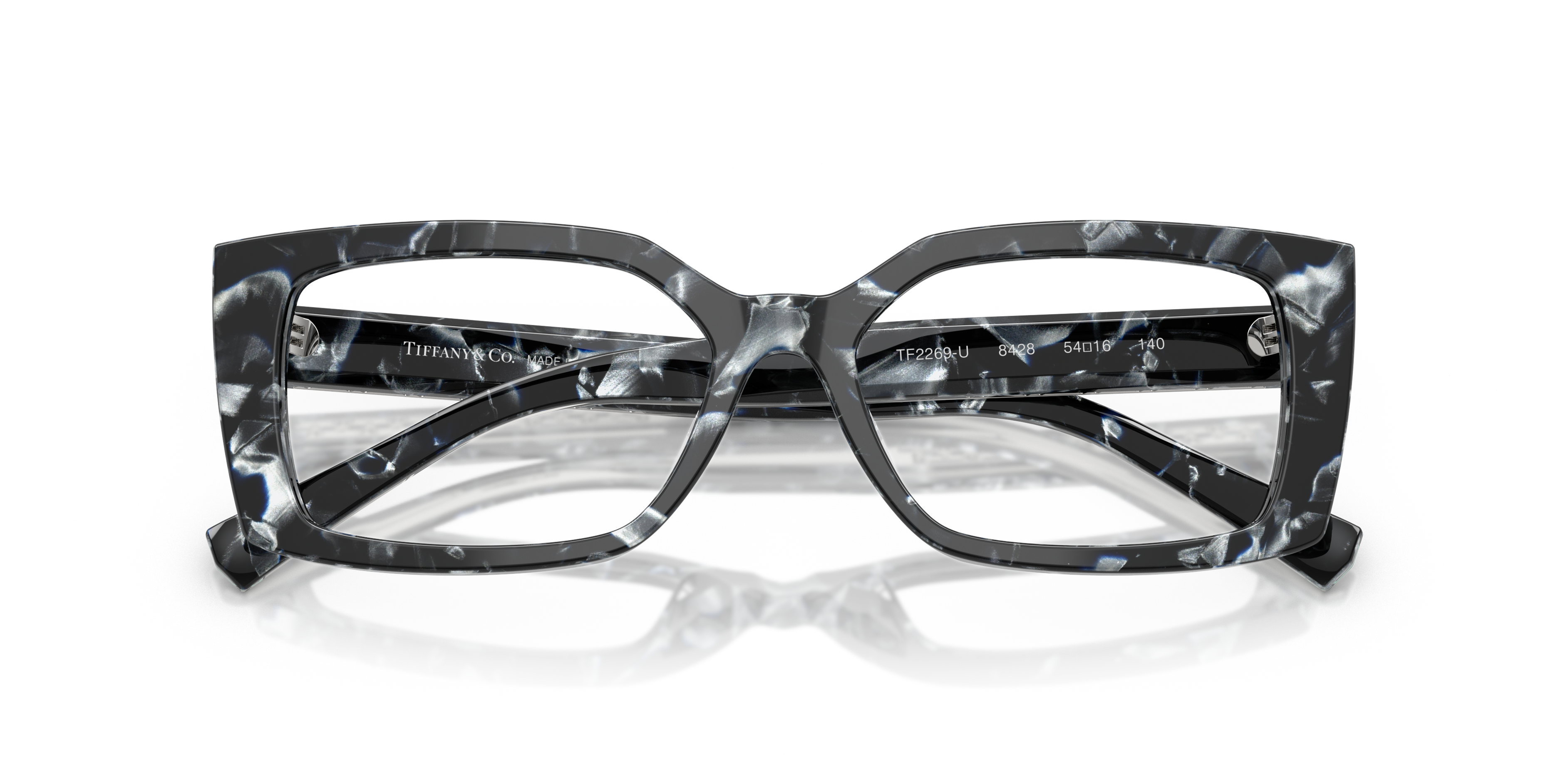 Occhiali da sole Tiffany & Co. modello TF2269U neri da donna, mostrati frontalmente con montatura cat-eye e lenti scure.
